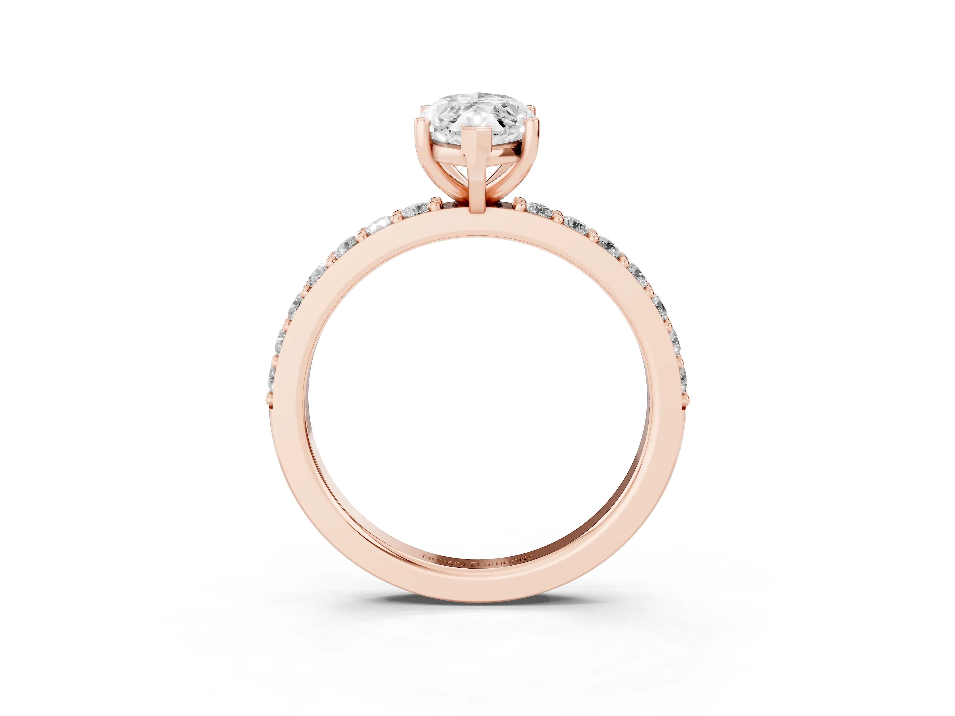 Marquise Cut Diamond Solitaire Set in Rose gold with Round Pavé Band and Prong Setting