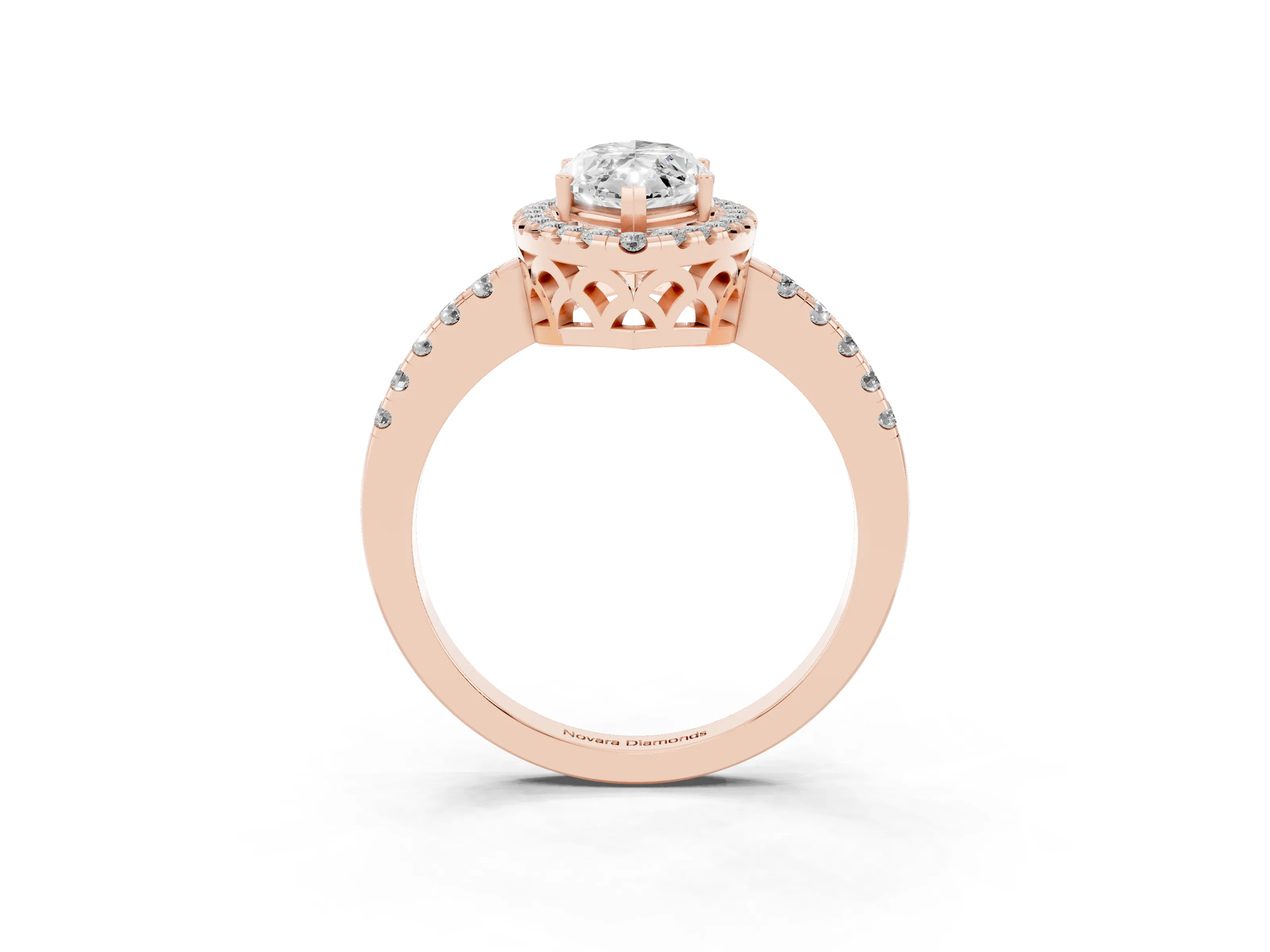 Marquise Cut Diamond Pavé Band Halo Engagement Ring Set in Rose gold with Prong Setting