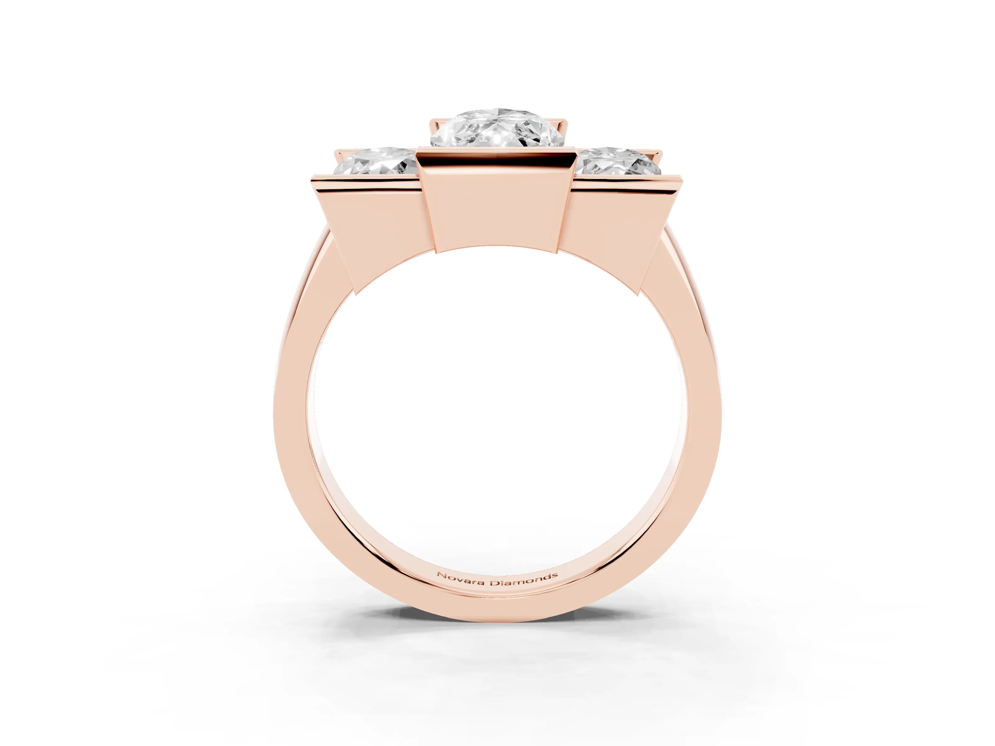 Marquise Cut Diamond Three-Stone Channel Set Ring Set in Rose gold with Smooth Polished Band