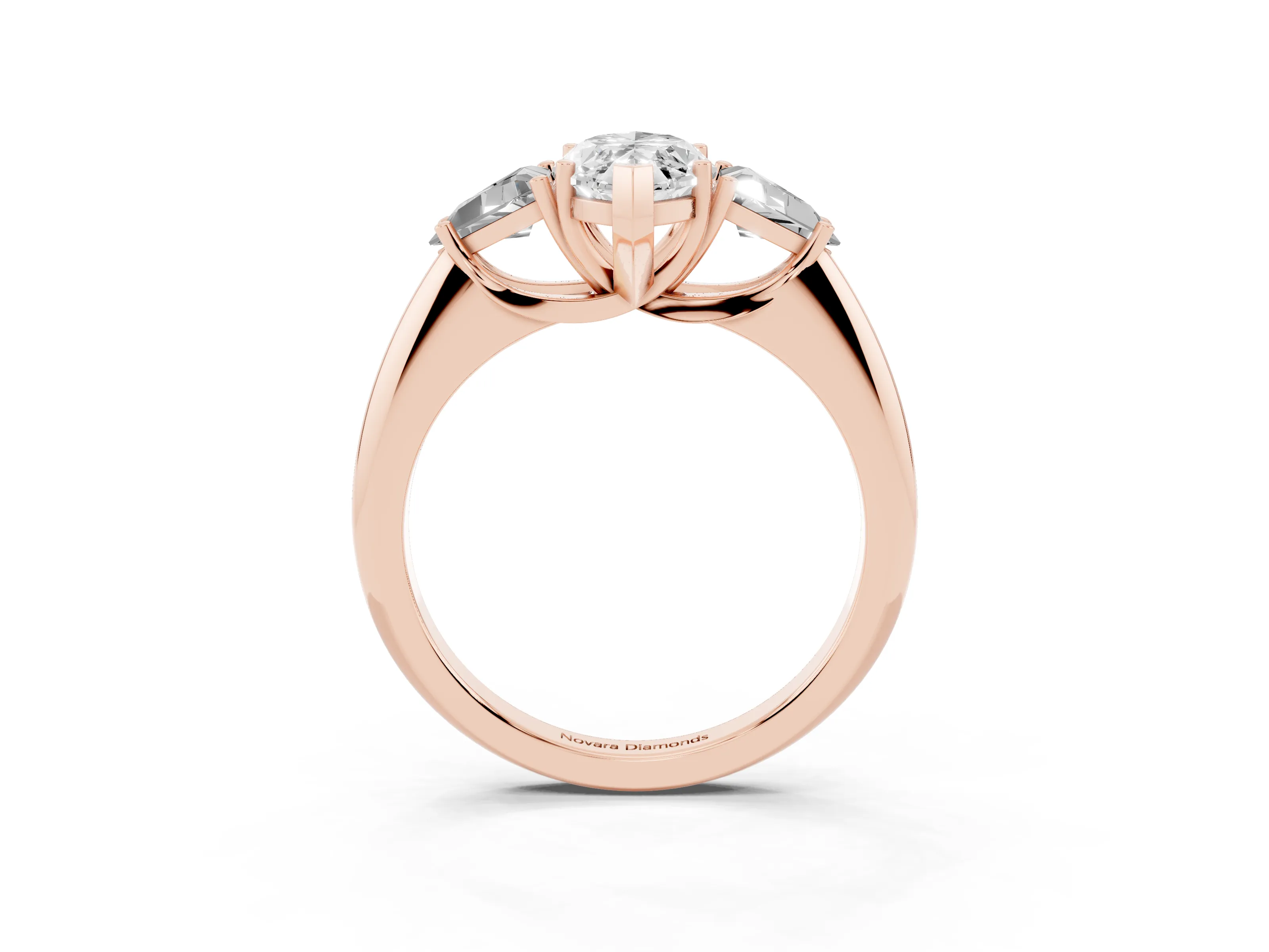 Marquise Cut Diamond Three-Stone Engagement Ring Set in Rose gold with Trillion Side Stones