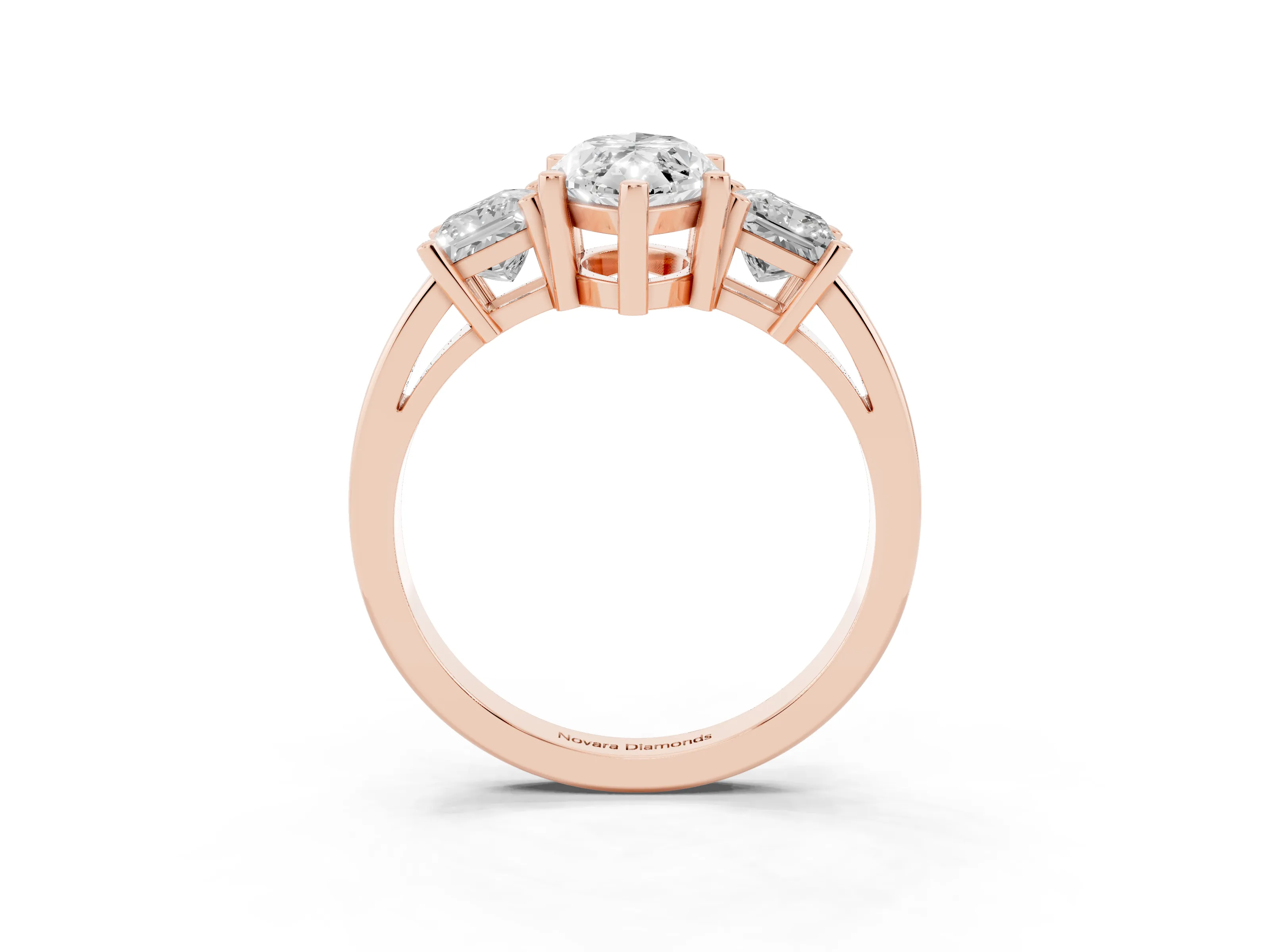 Three-Stone Marquise Cut Diamond Solitaire Ring Set in Rose gold with Prong Setting