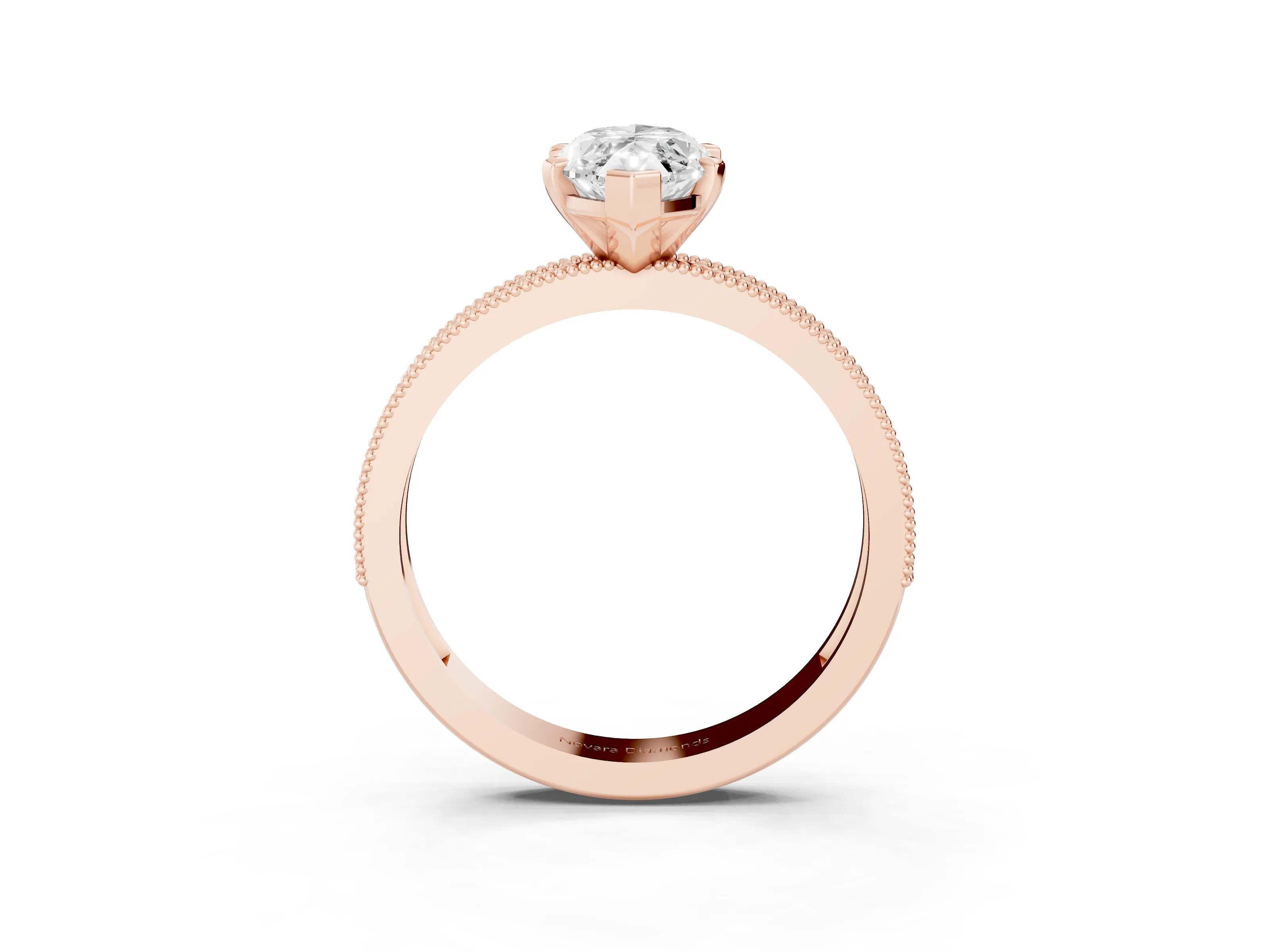 Marquise Cut Diamond Milgrain Pavé Engagement Ring Set in Rose gold with Prong Setting