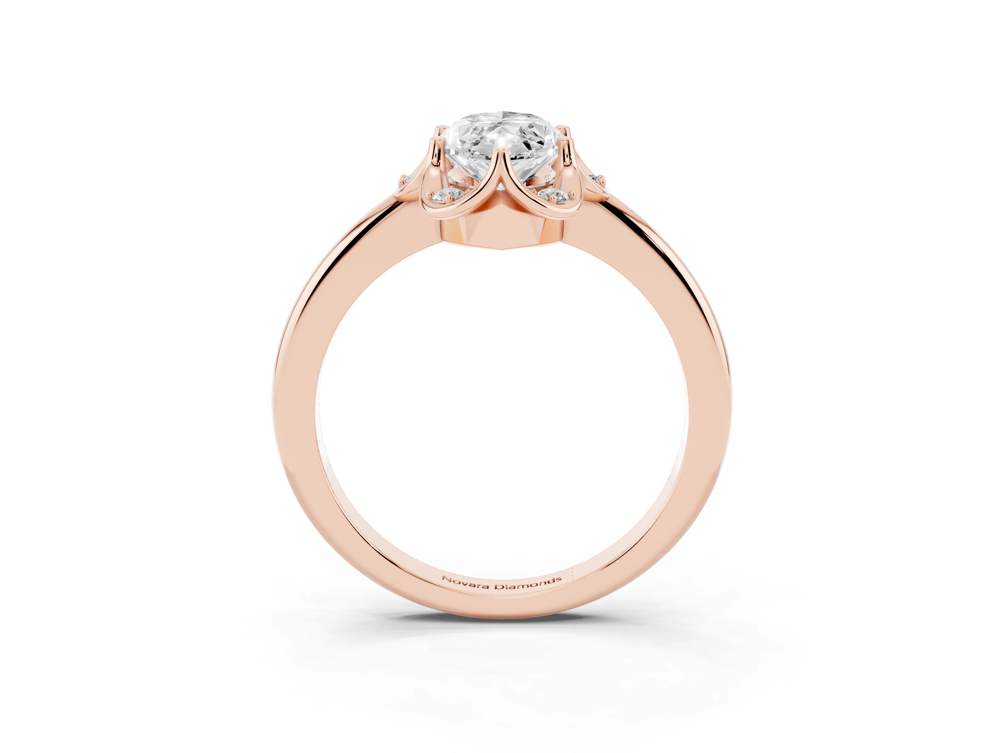Marquise Cut Diamond Round Cluster Halo Ring Set in Rose gold with Solitaire Band and Prong Setting