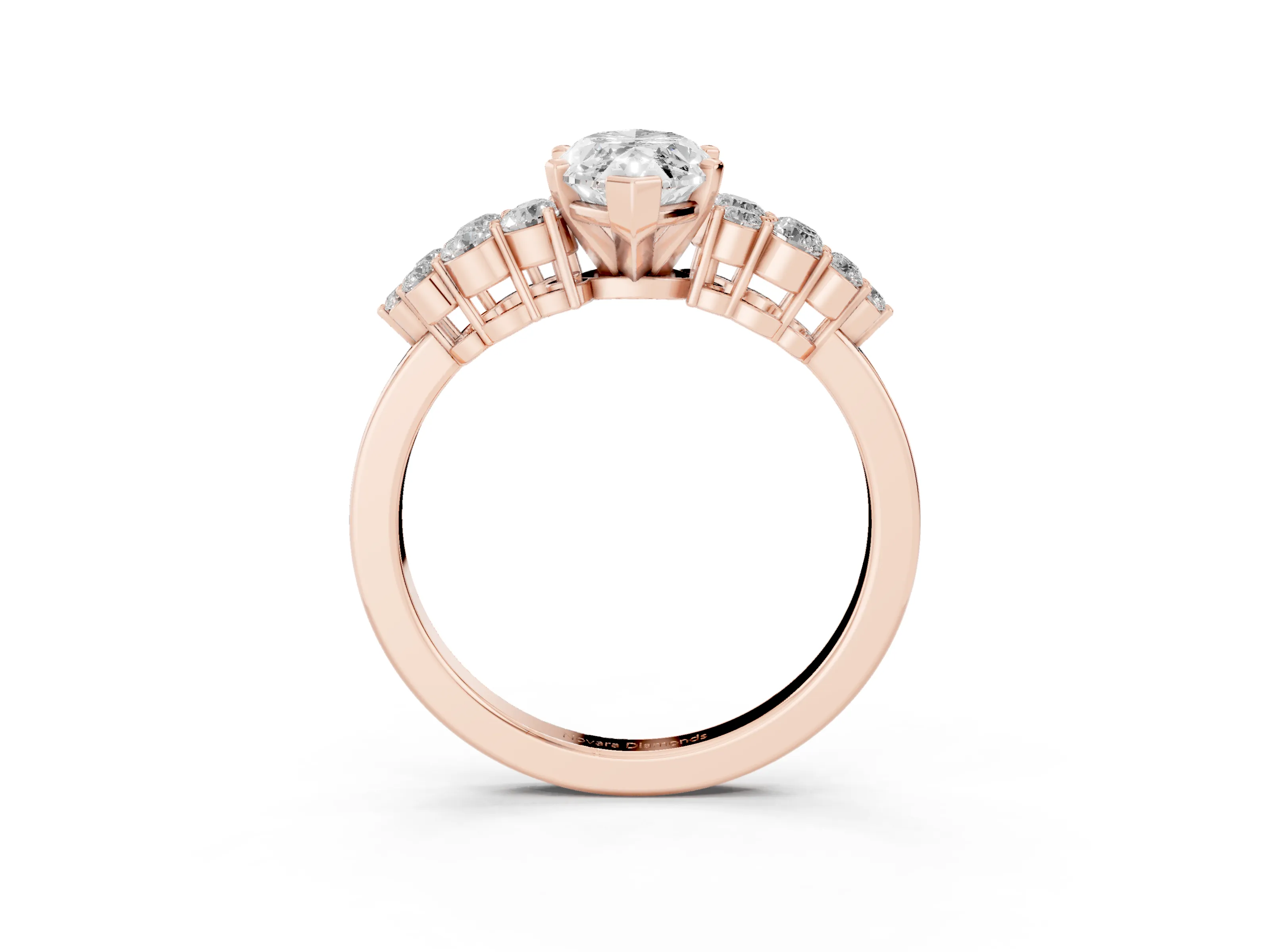 Marquise Cut Diamond Cluster Engagement Ring Set in Rose gold with Pavé Band and Prong Setting
