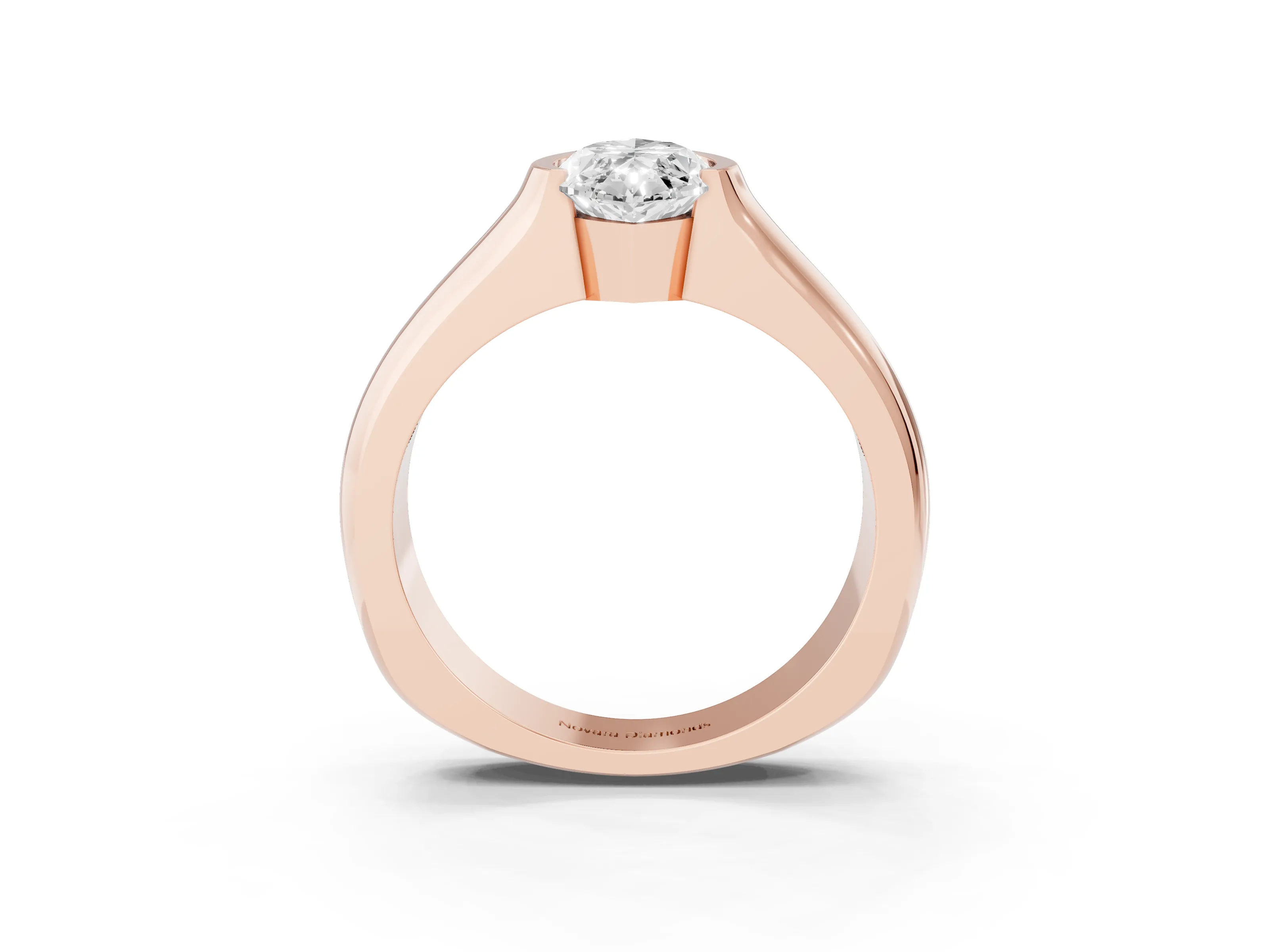 Marquise Cut Diamond Bezel Solitaire Ring Set in Rose gold with Wide Band