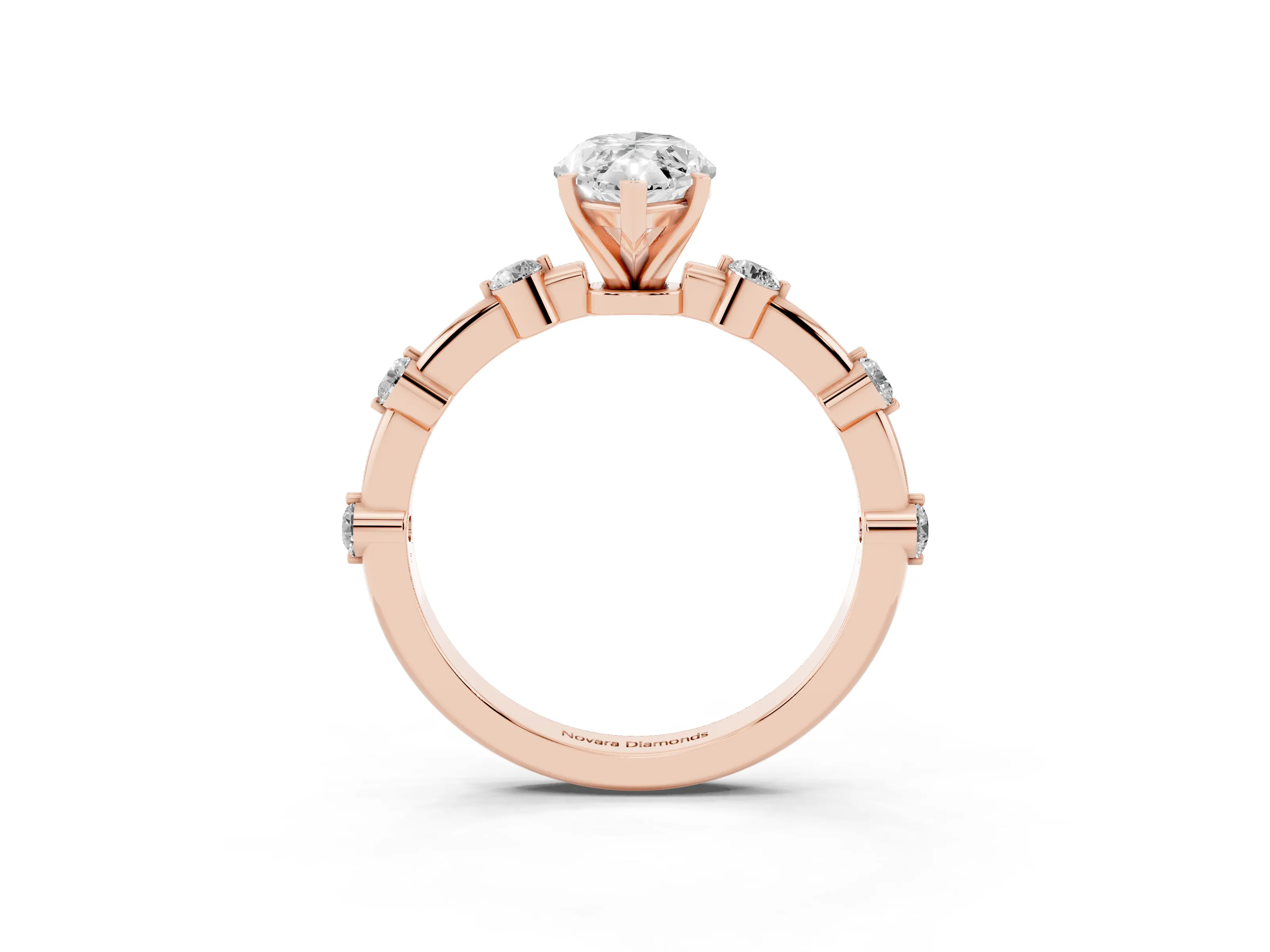 Marquise Cut Diamond Solitaire Ring Set in Rose gold with Bezel Set Side Stones and Prong Setting