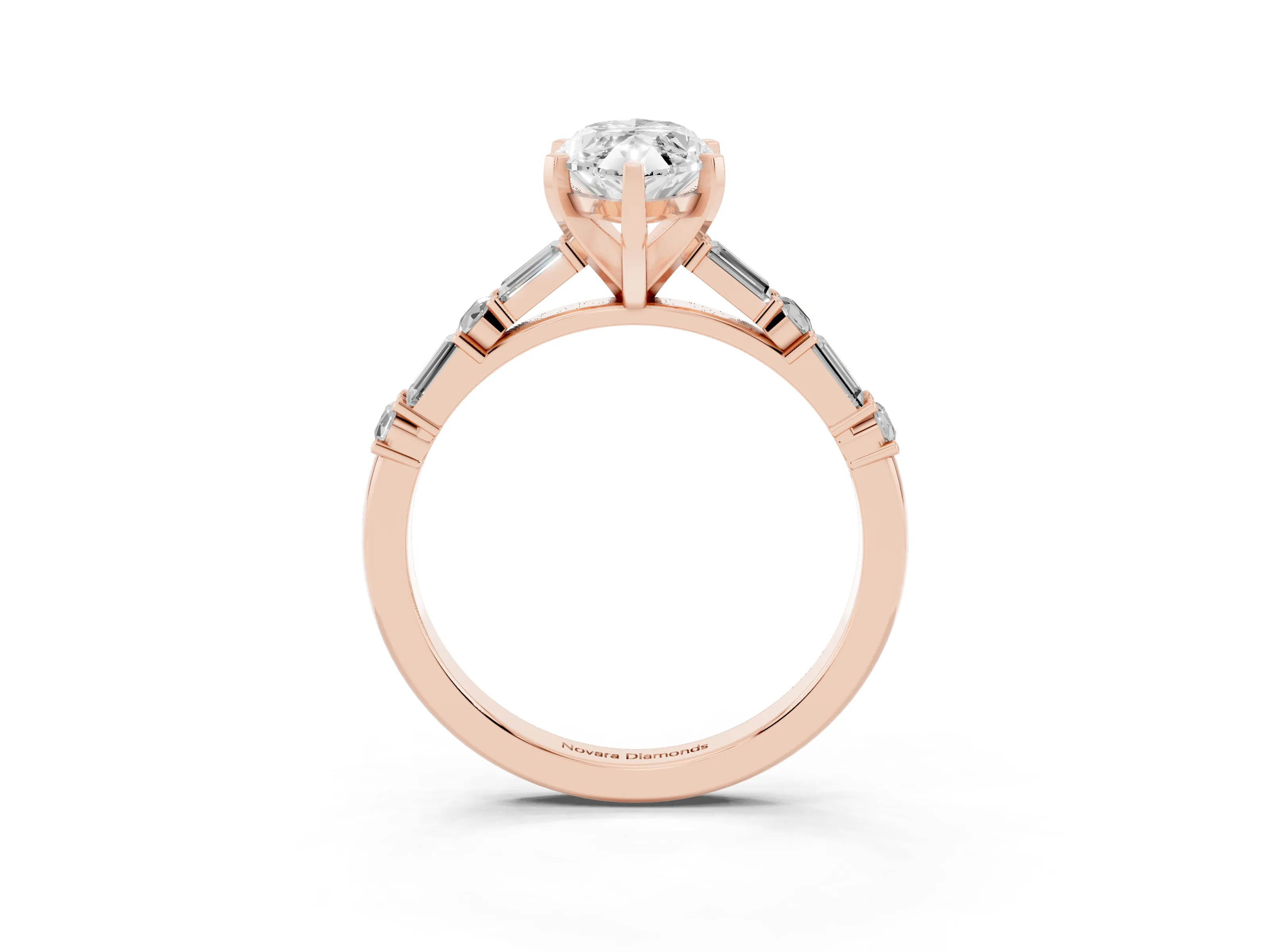 Marquise Cut Diamond Solitaire Set in Rose gold with Side Baguettes and Channel Set Band