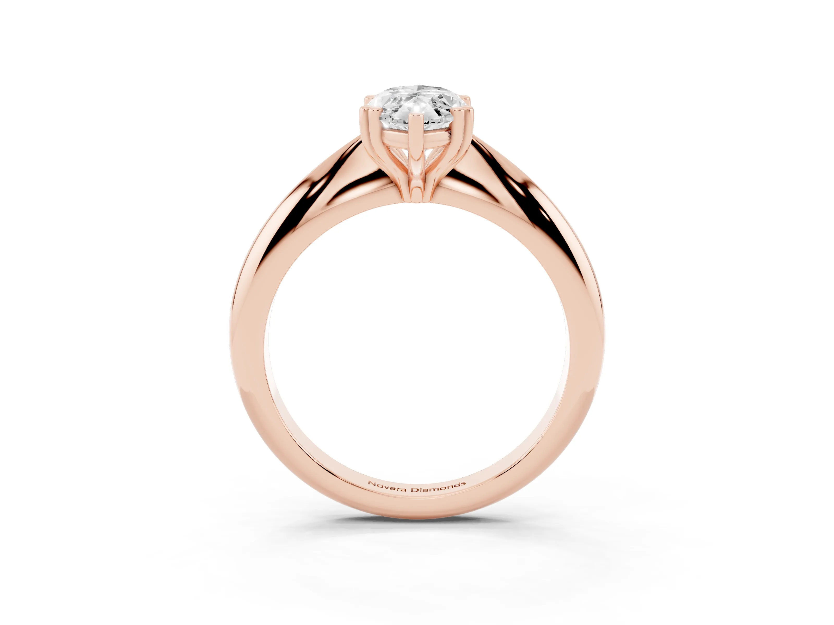 Marquise Cut Diamond Solitaire Engagement Ring Set in Rose gold with Tapered Band and Prong Setting