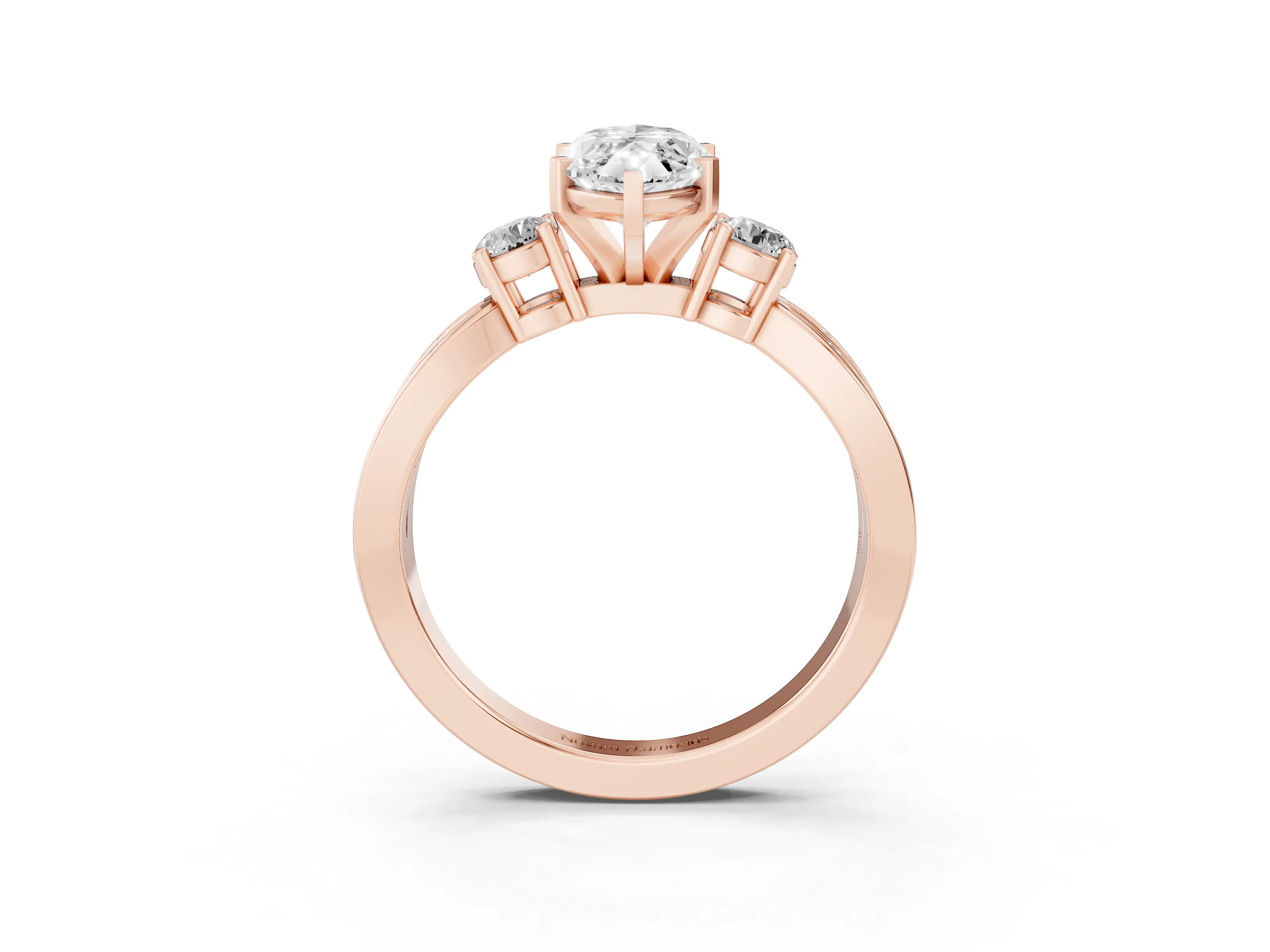 Three-Stone Marquise Cut Diamond Twist Band Ring Set in Rose gold with Pavé Accents and Prong Setting