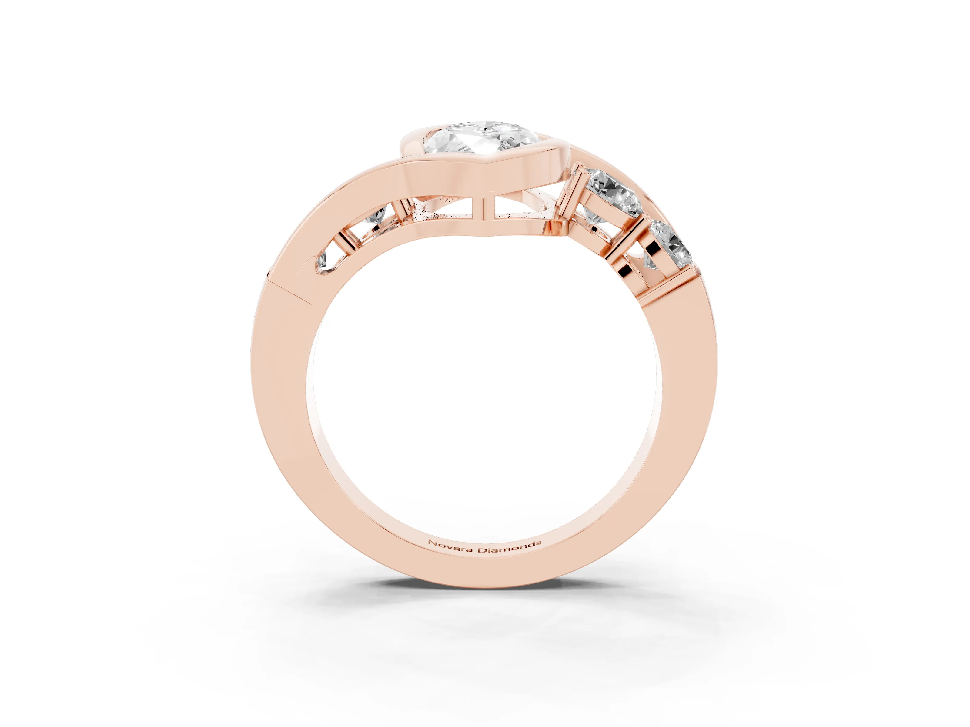 Marquise Cut Diamond Bezel Bypass Ring Set in Rose gold with Round Accents
