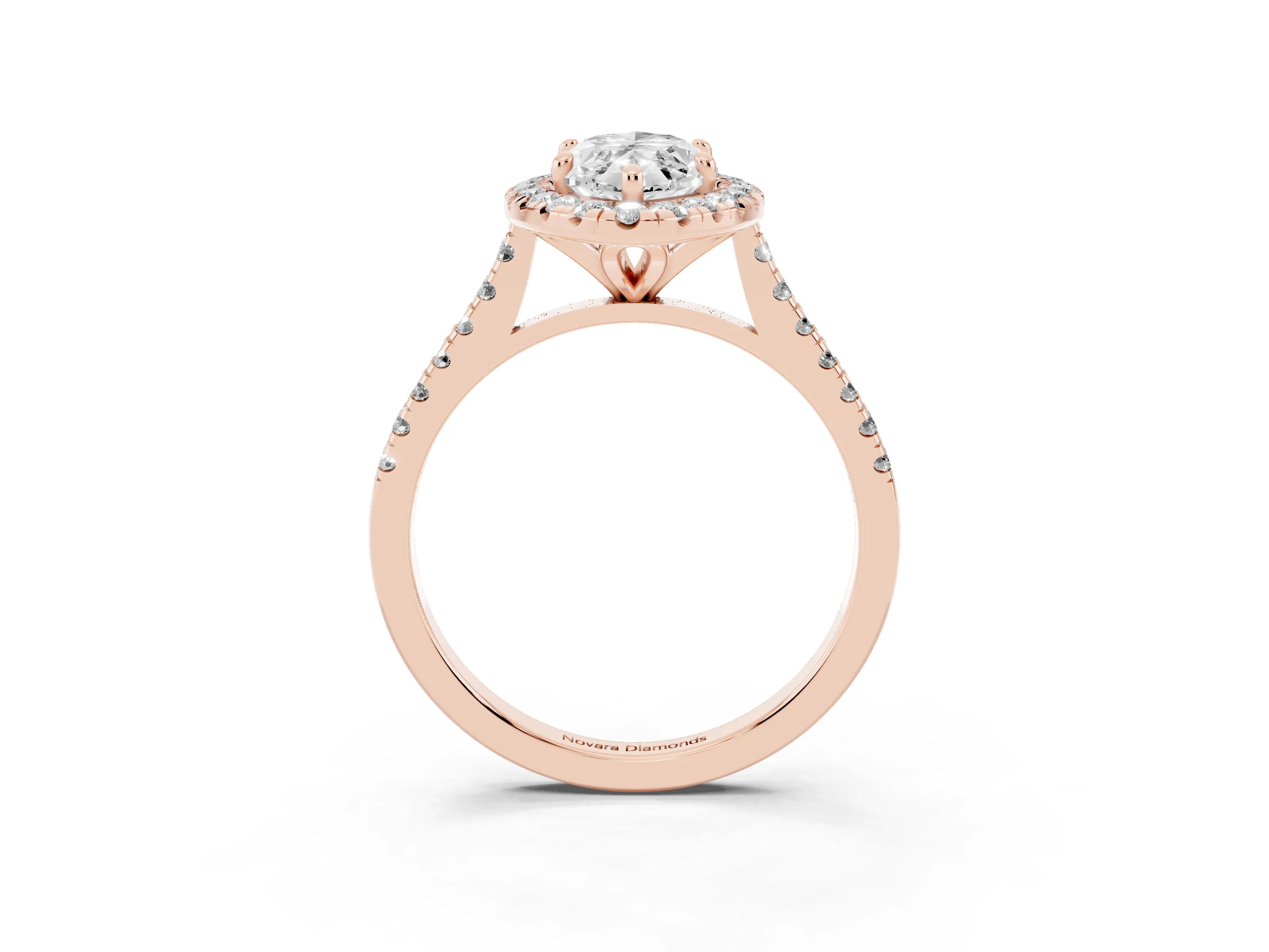 Marquise Cut Diamond Cushion Halo Ring Set in Rose gold with Pavé Band