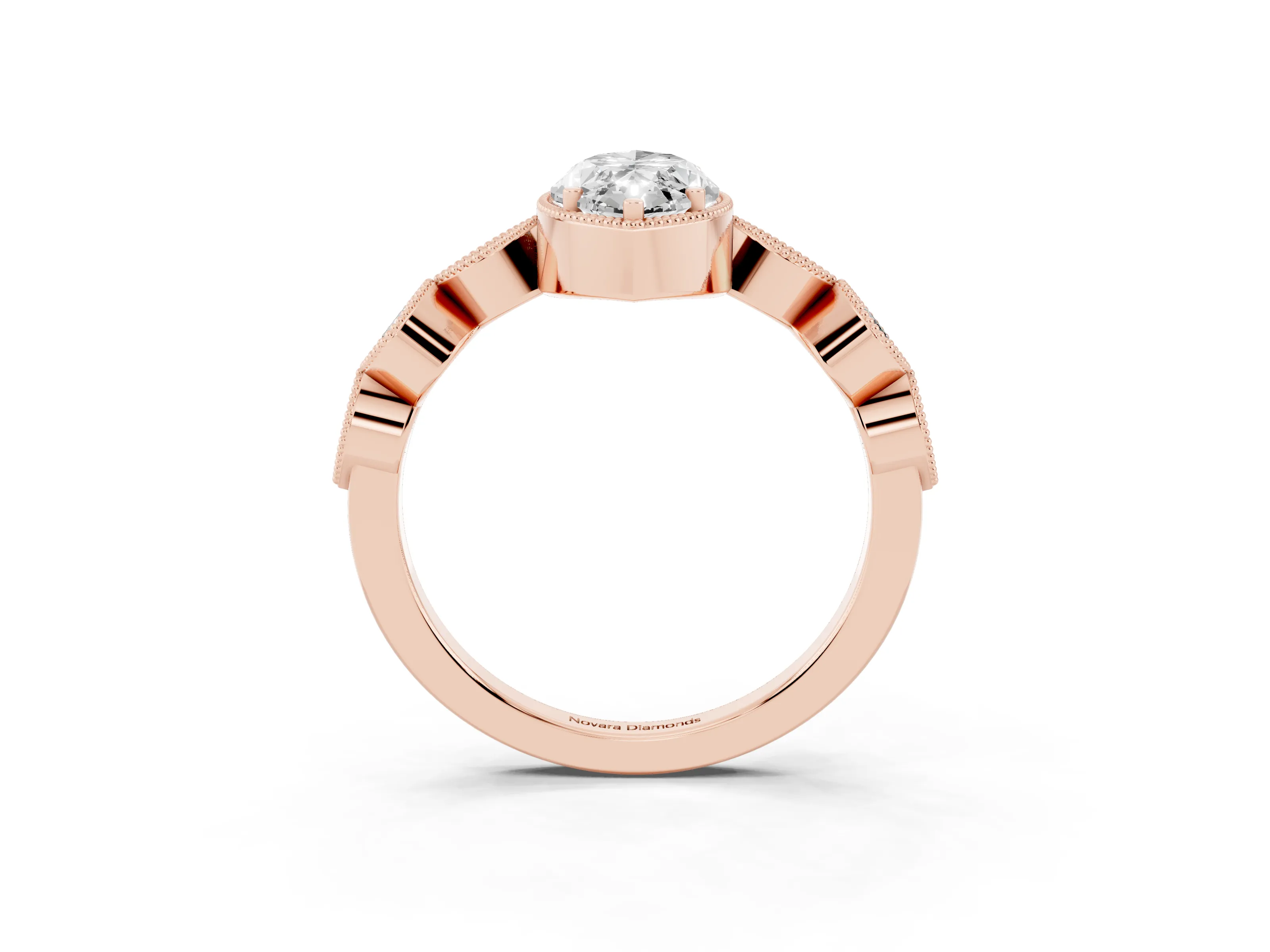 Marquise Cut Diamond Vintage-Inspired Milgrain Ring Set in Rose gold with Marquise Stations of Round Accents