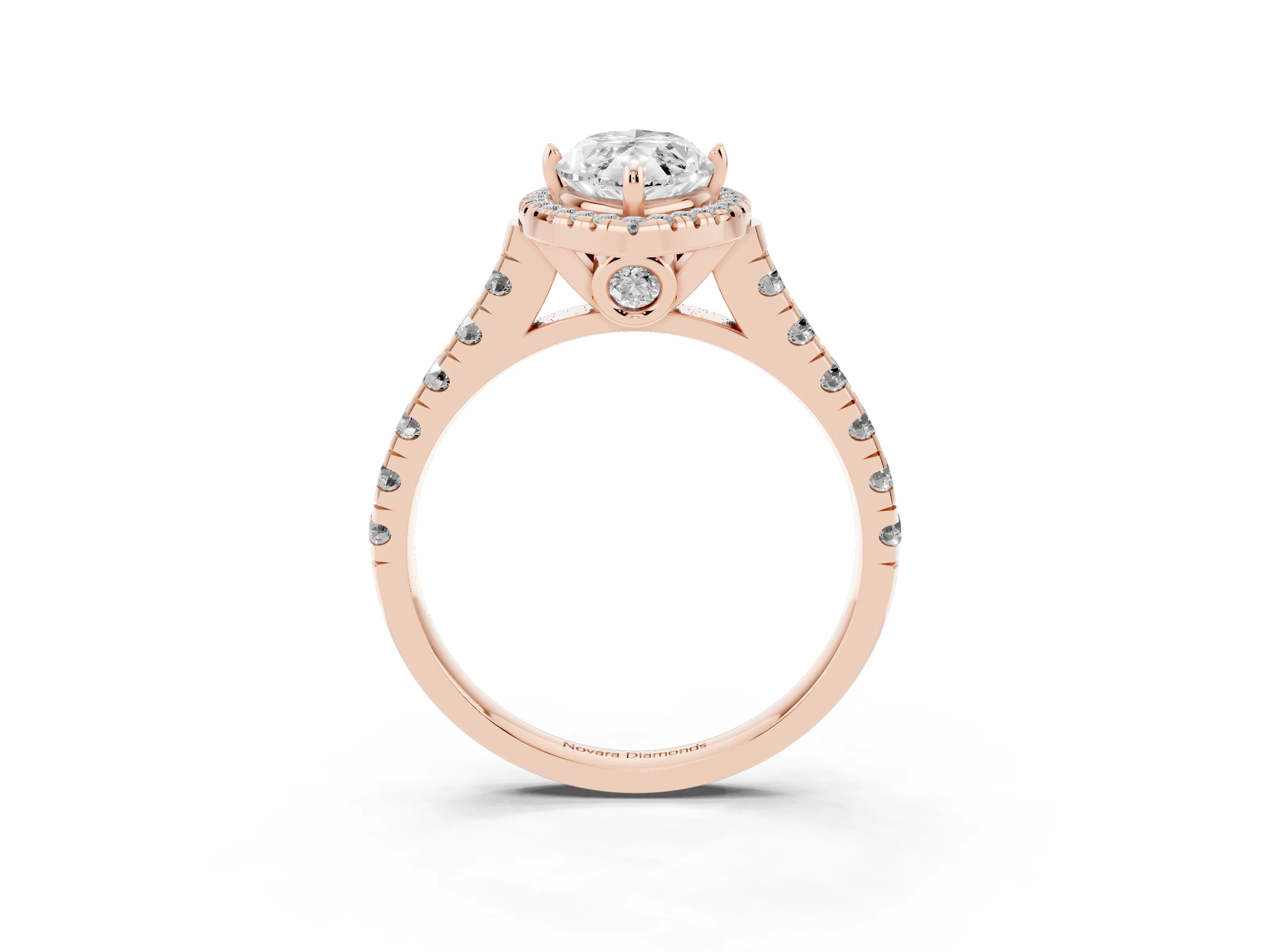 Marquise Cut Diamond Halo Engagement Ring Set in Rose gold with Pavé Band and Prong-Set Center