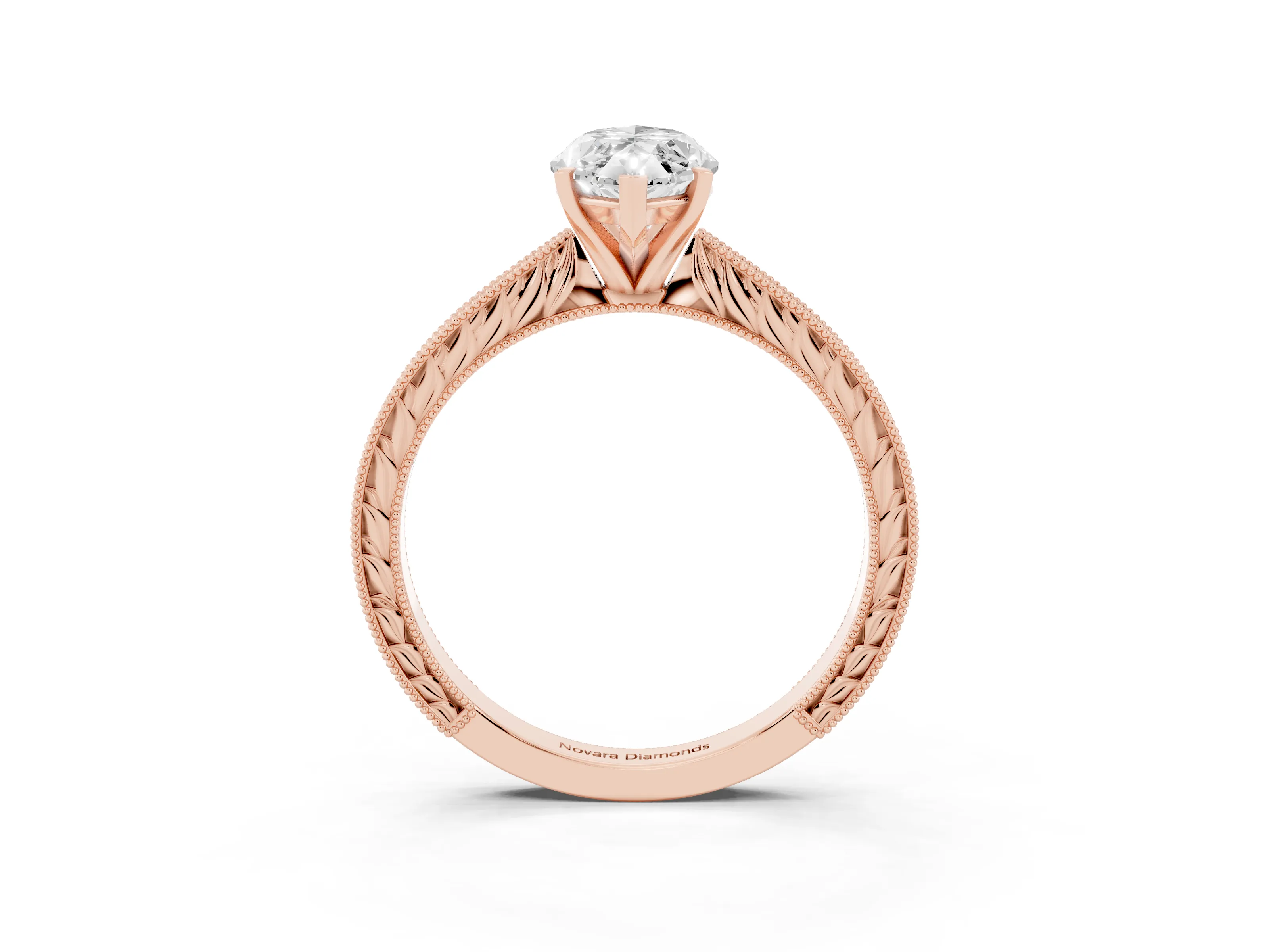 Marquise Cut Diamond Solitaire Milgrain Engraved Band Set in Rose gold with Prong Setting