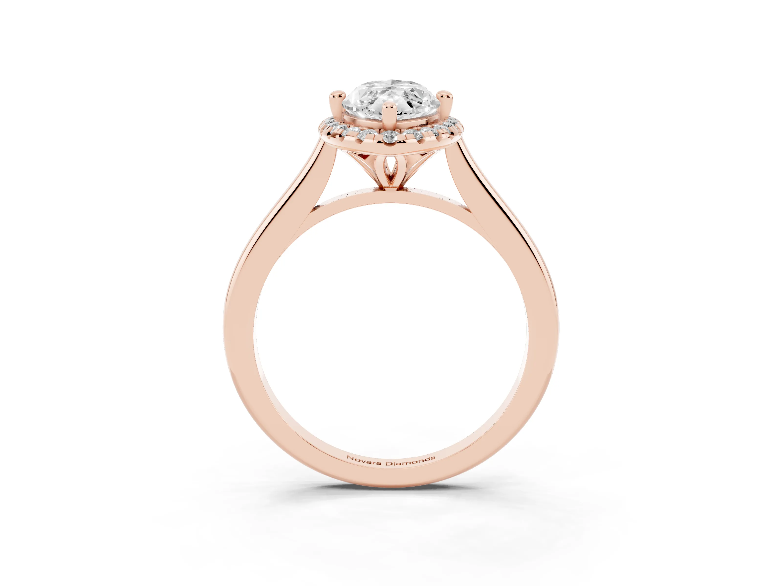Marquise Cut Diamond Halo Engagement Ring Set in Rose gold with Pavé Band and Rising Shoulders