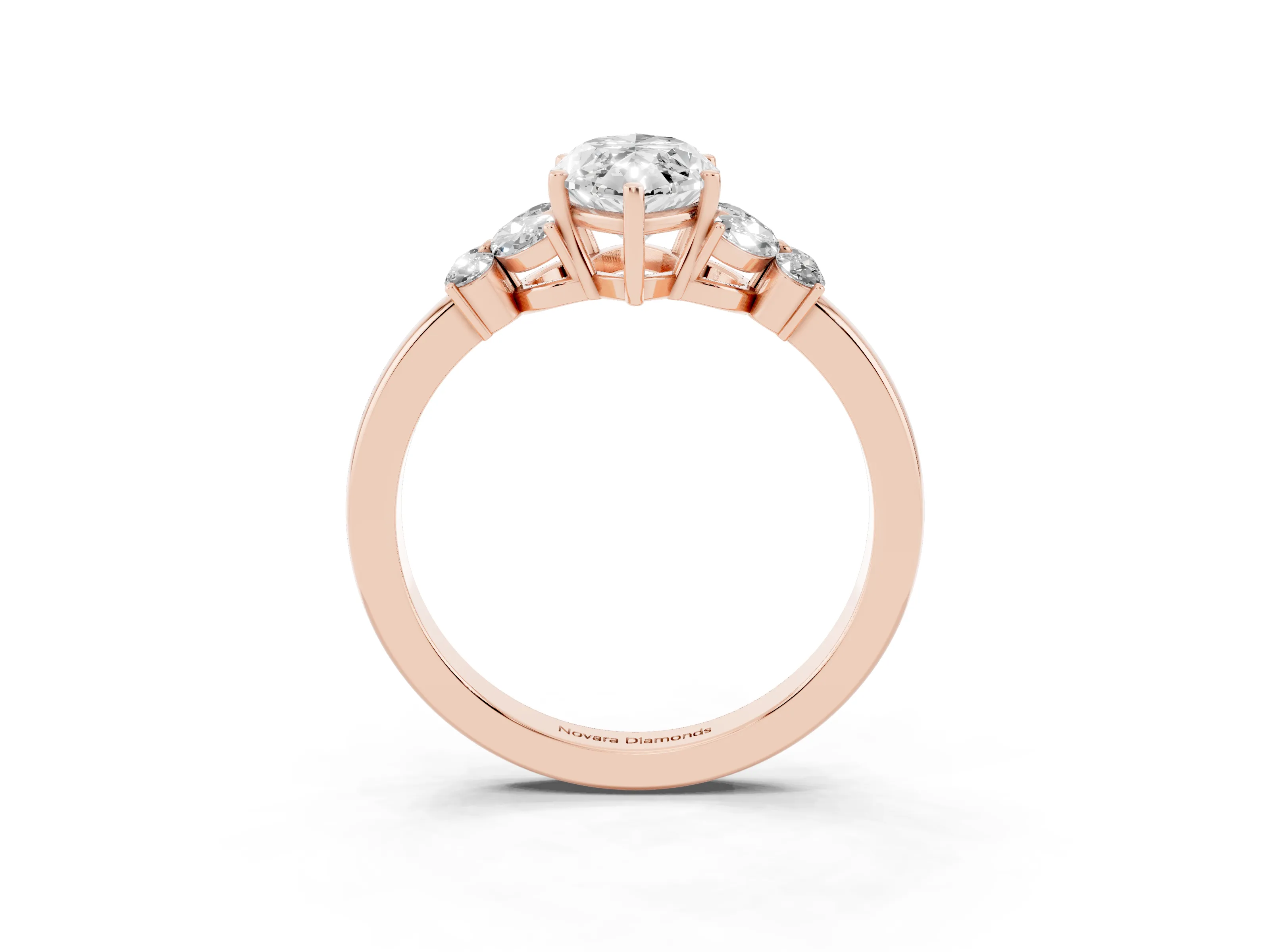 Marquise Cut Diamond Solitaire Floral Ring Set in Rose gold with Marquise Petals and Prong Setting