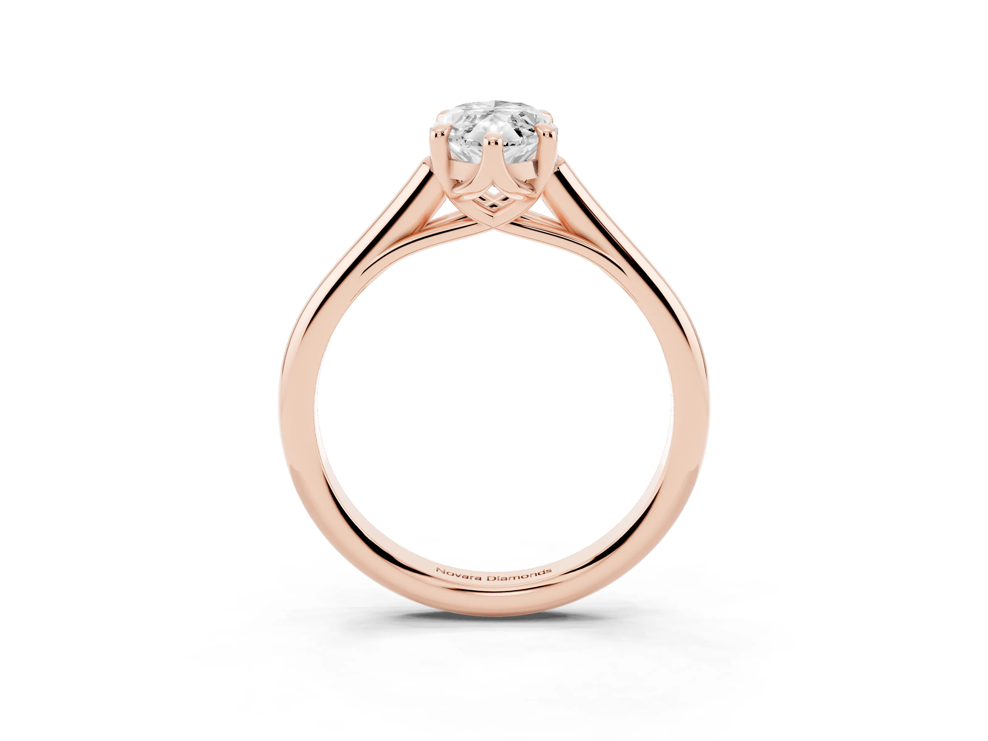 Marquise Cut Diamond Solitaire Engagement Ring Set in Rose gold with Prong Setting and Plain Classic Band