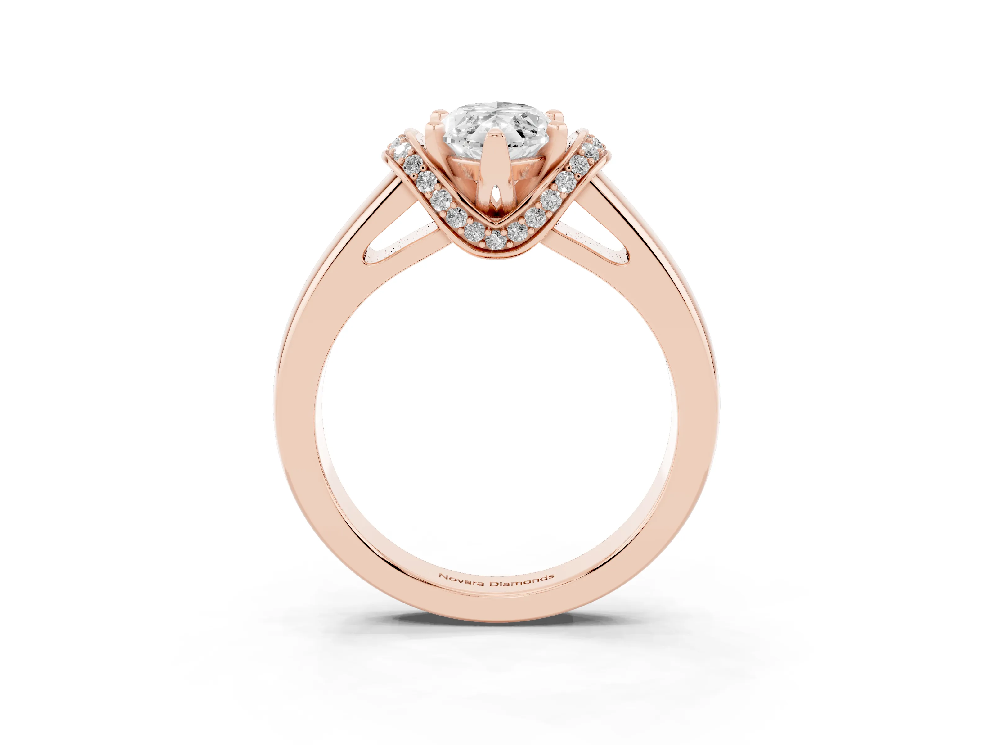 Marquise Cut Diamond Pavé Band Solitaire Ring Set in Rose gold with Prong Setting