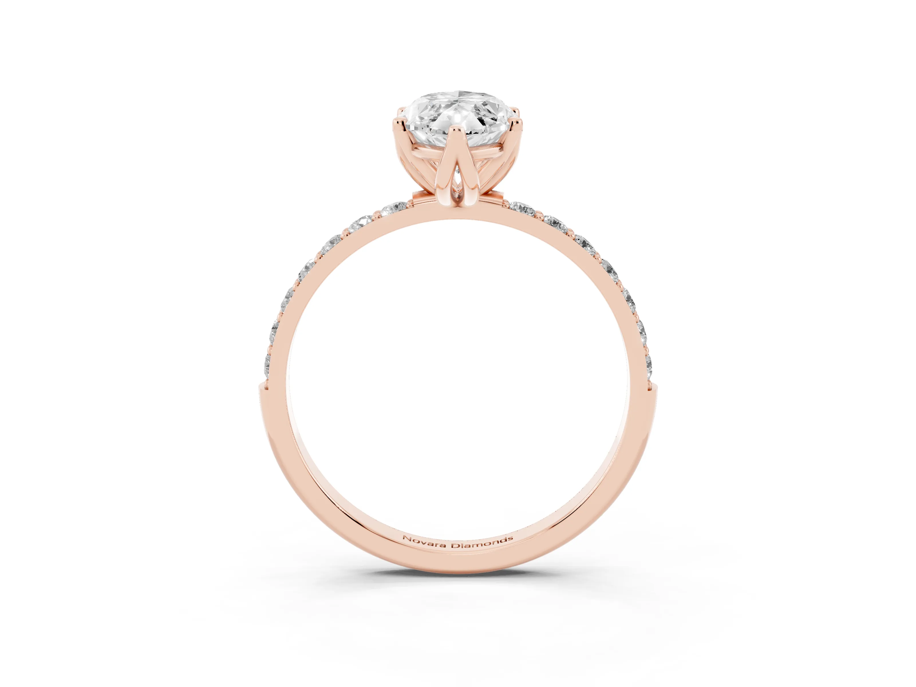 Marquise Cut Diamond Solitaire Engagement Ring Set in Rose gold with Round Pavé Band and Prong Setting