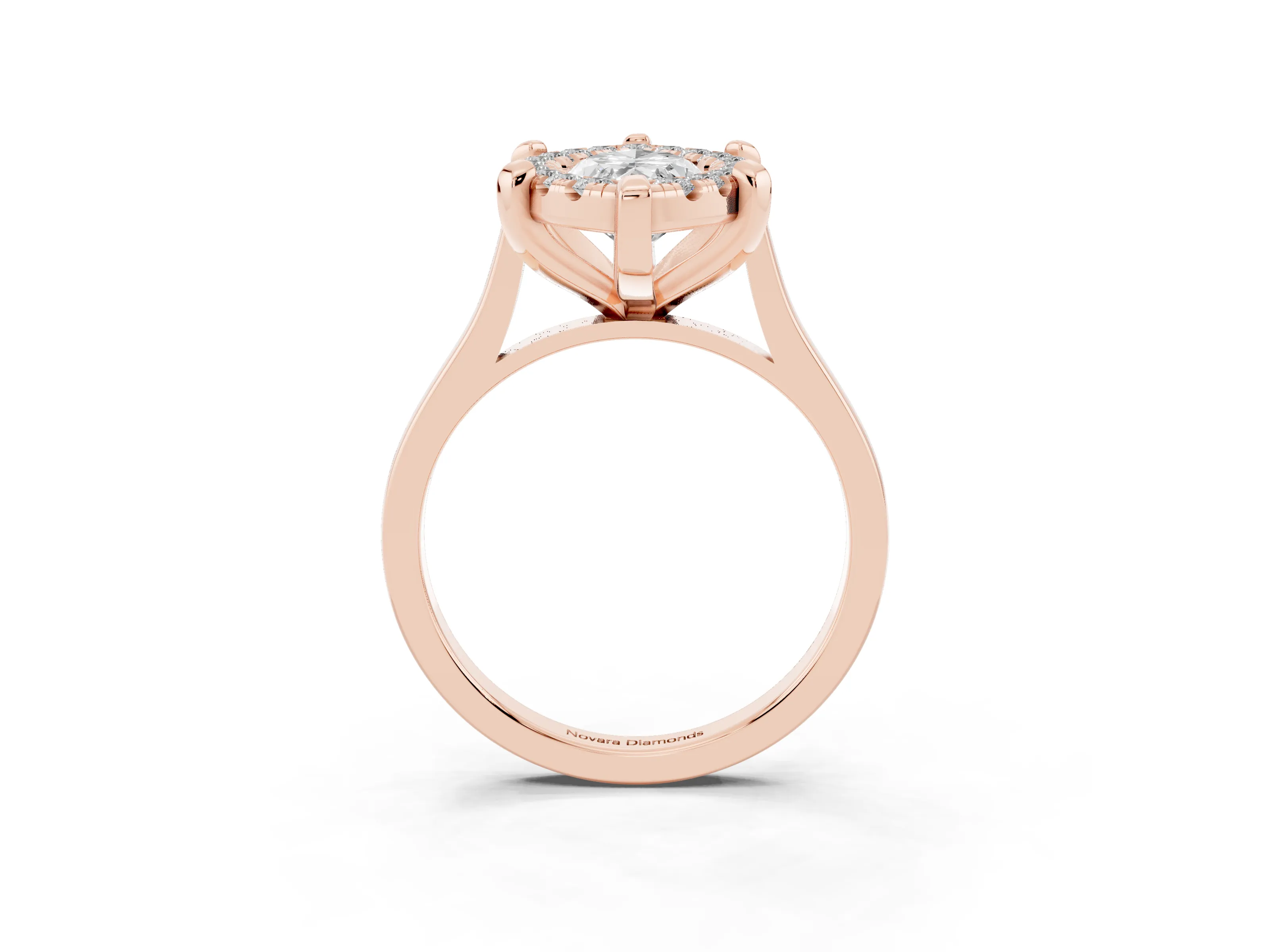 Marquise Cut Diamond Cluster Halo Solitaire Ring Set in Rose gold with Prong Setting