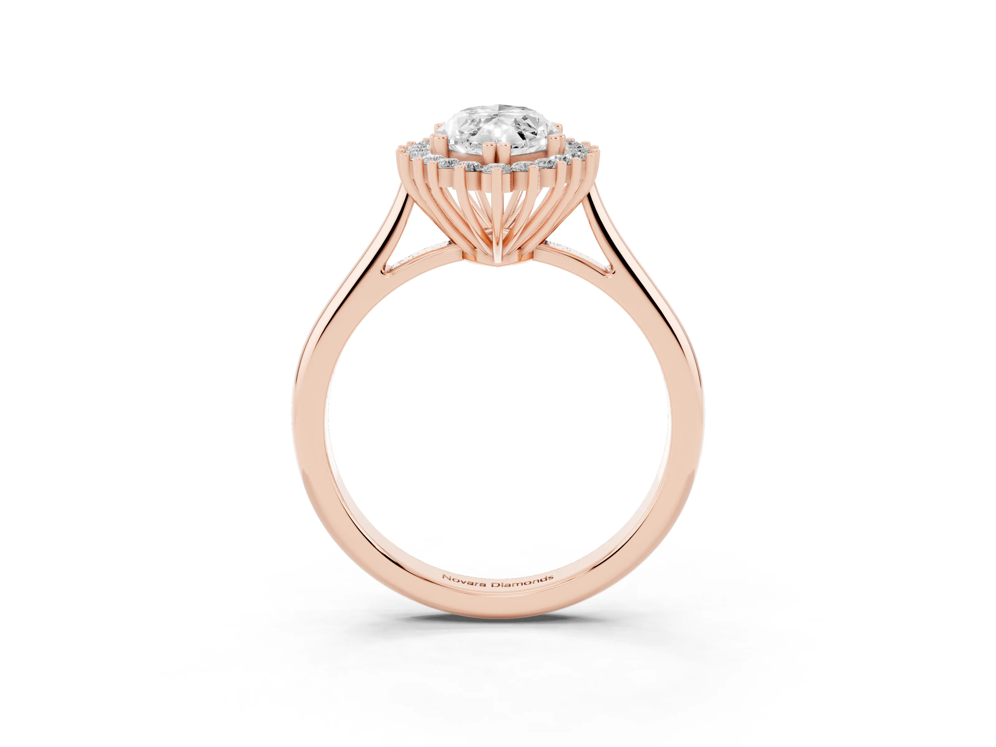 Marquise Cut Diamond Halo Ring Set in Rose gold with Plain Solitaire Band and Prong Setting