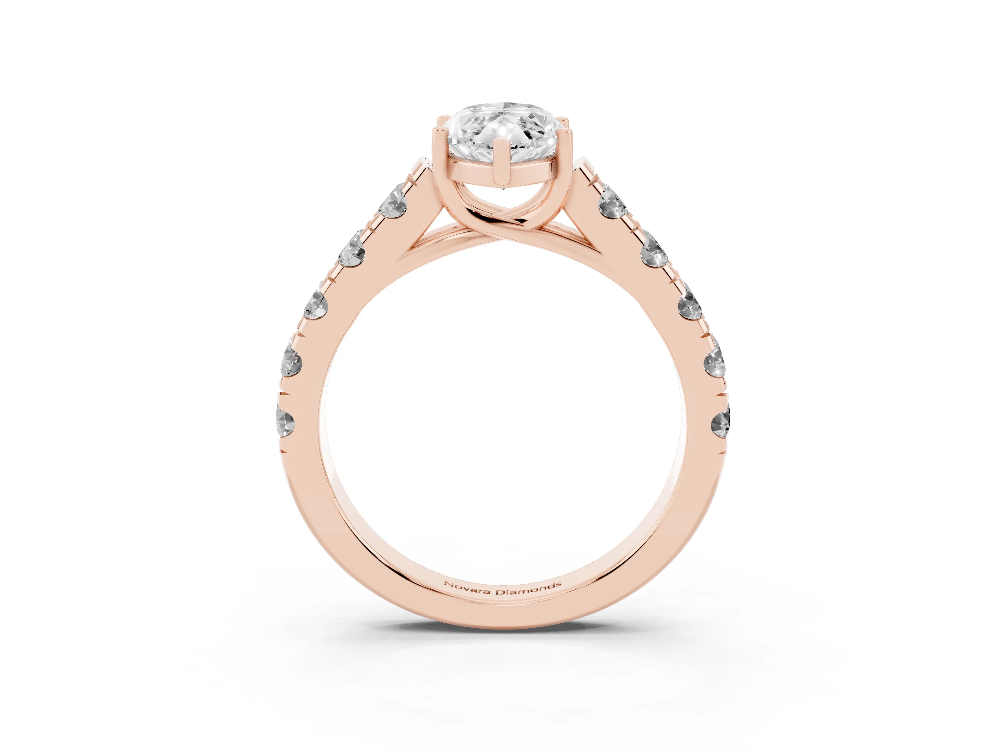 Marquise Cut Diamond Solitaire Ring Set in Rose gold with Cut-Down Micro Pavé Band and Prong Setting