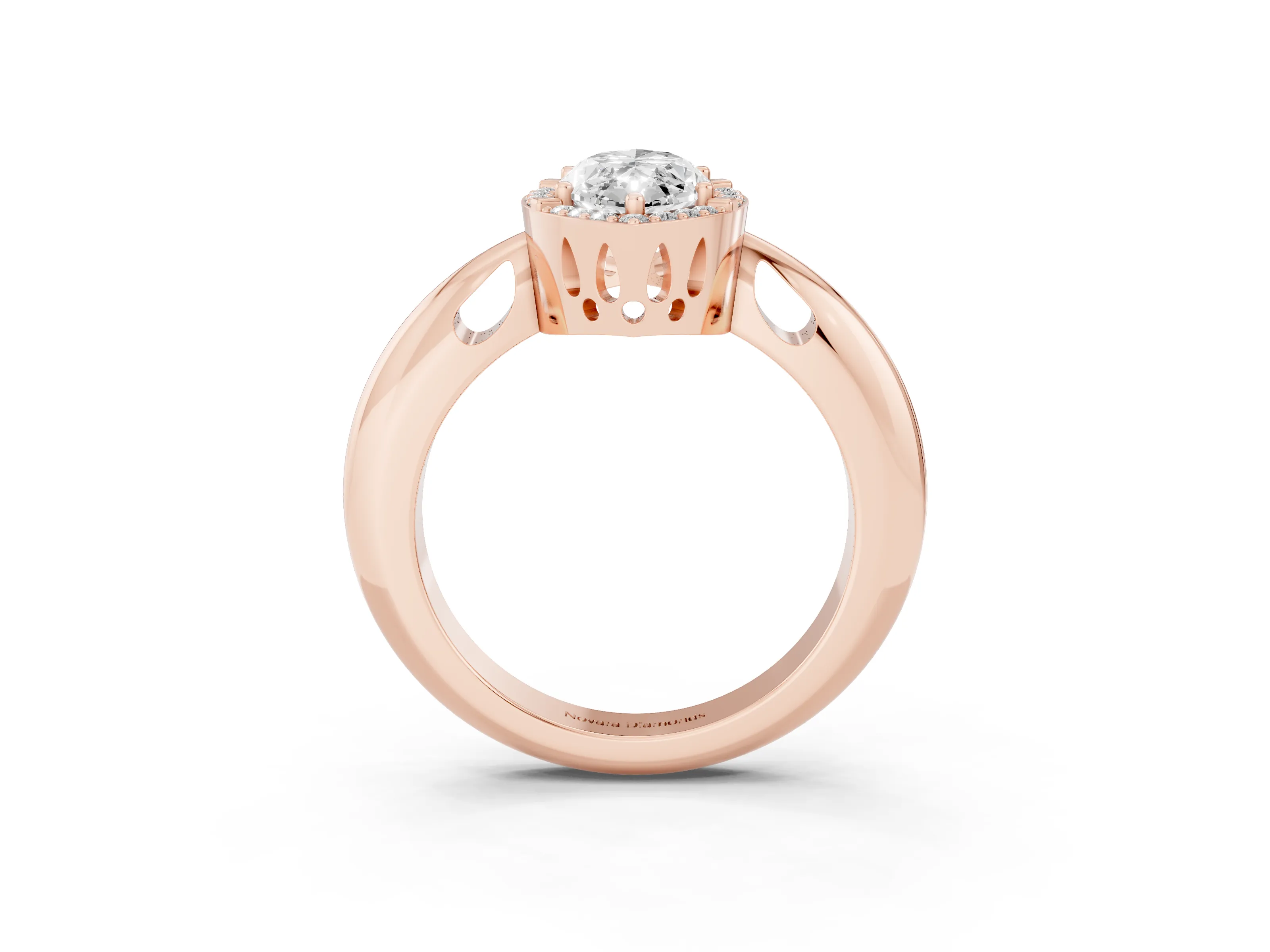 Marquise Cut Diamond Halo Engagement Ring Set in Rose gold with Plain Split Shank and Prong Setting