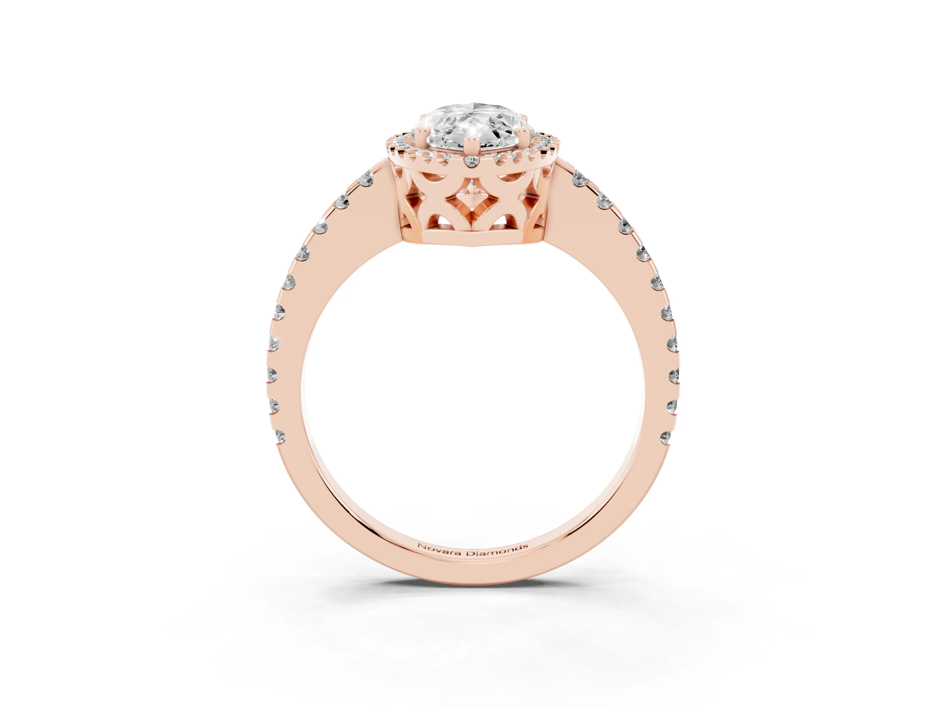 Marquise Cut Diamond Halo Ring Set in Rose gold with Pavé Shoulders and Halo-Framed Center