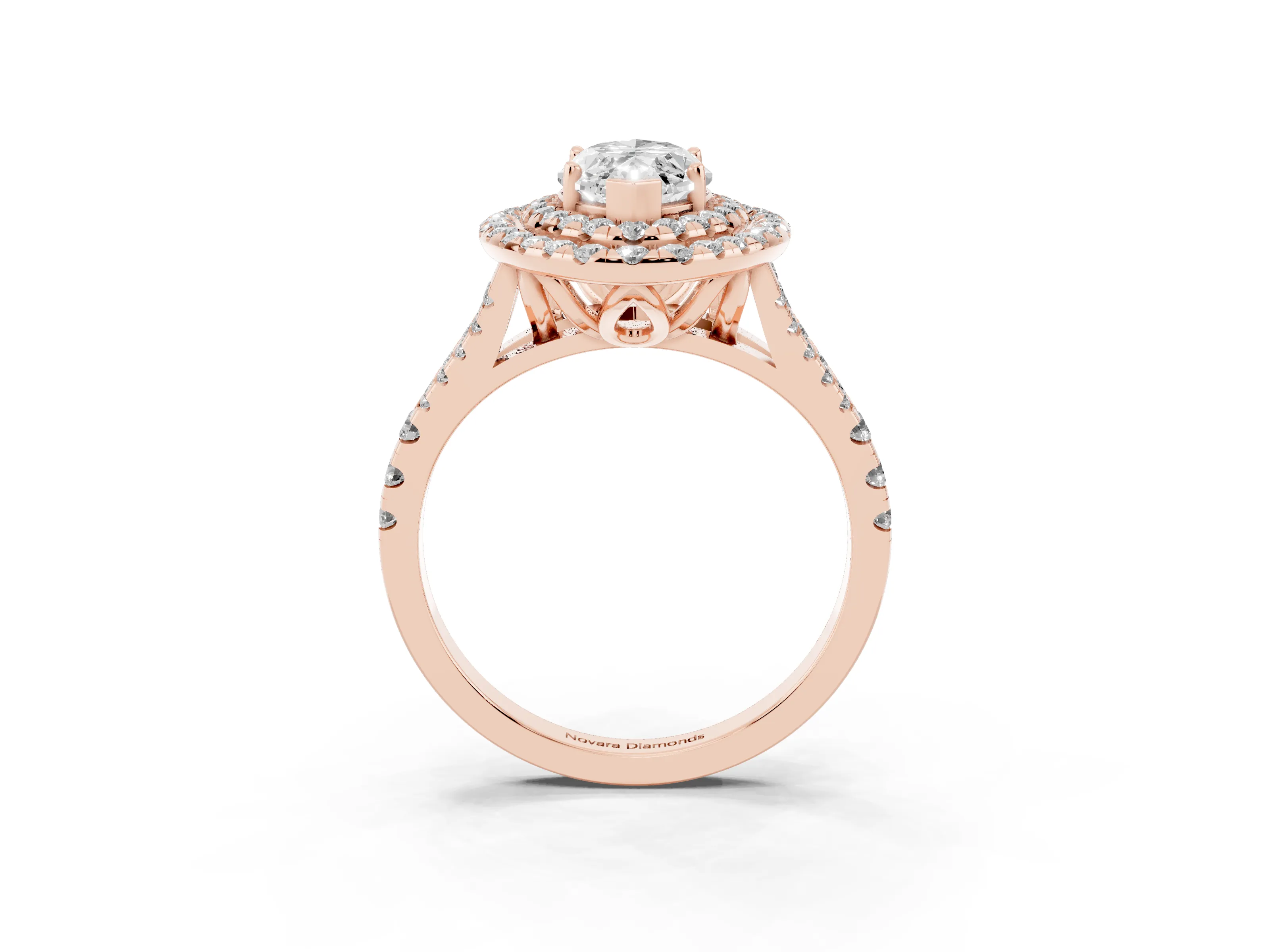 Marquise Cut Diamond Double Halo Ring Set in Rose gold with Pavé Split Shank and Prong Setting