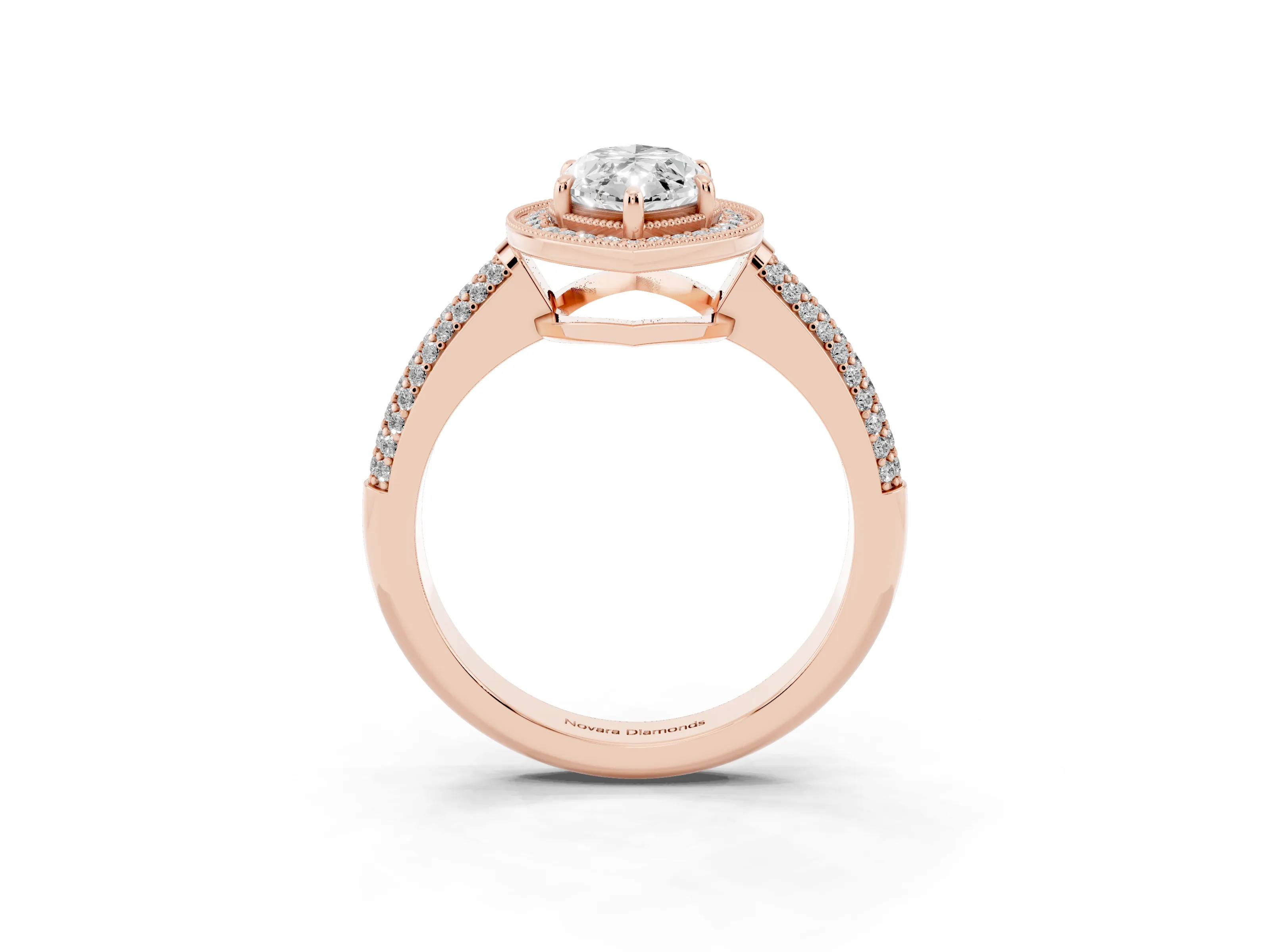 Marquise Cut Diamond Halo Pavé Band Set in Rose gold with Prong Setting
