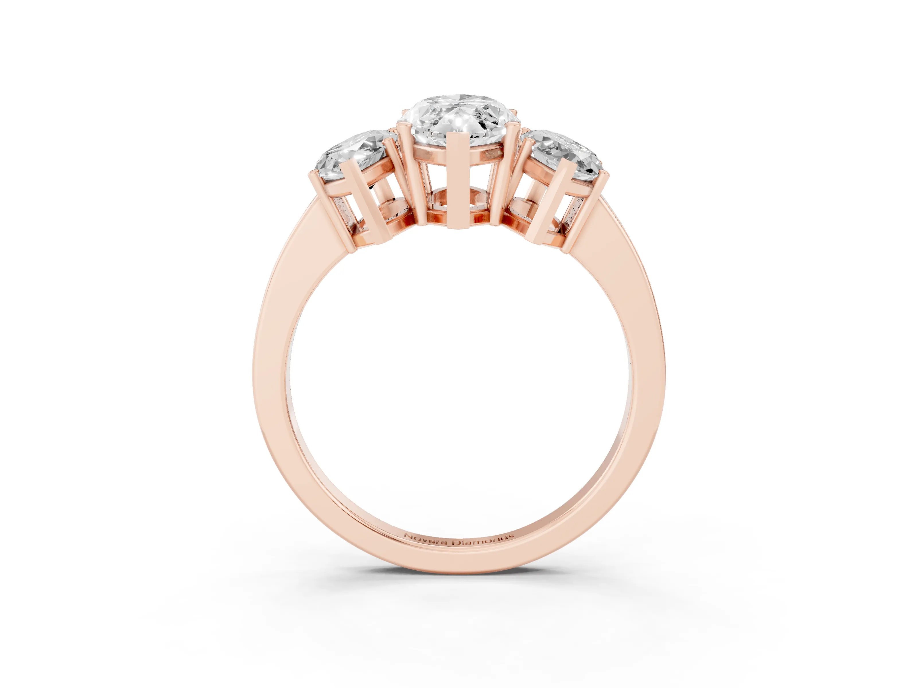 Marquise Cut Diamond Three-Stone Engagement Ring Set in Rose gold with Flat Band