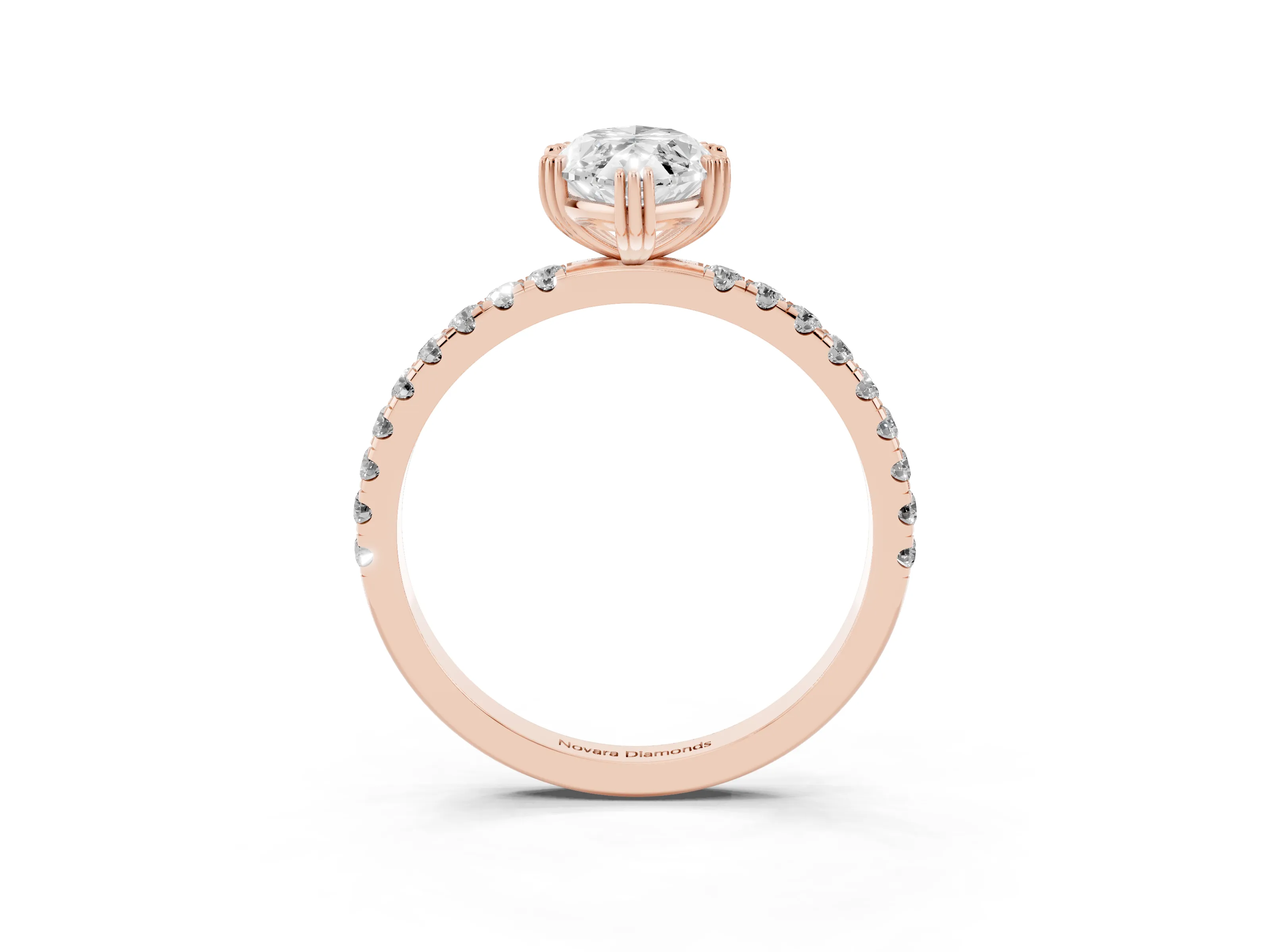 Marquise Cut Diamond Brilliant Solitaire Set in Rose gold with Pavé Band and Claw Prong Setting