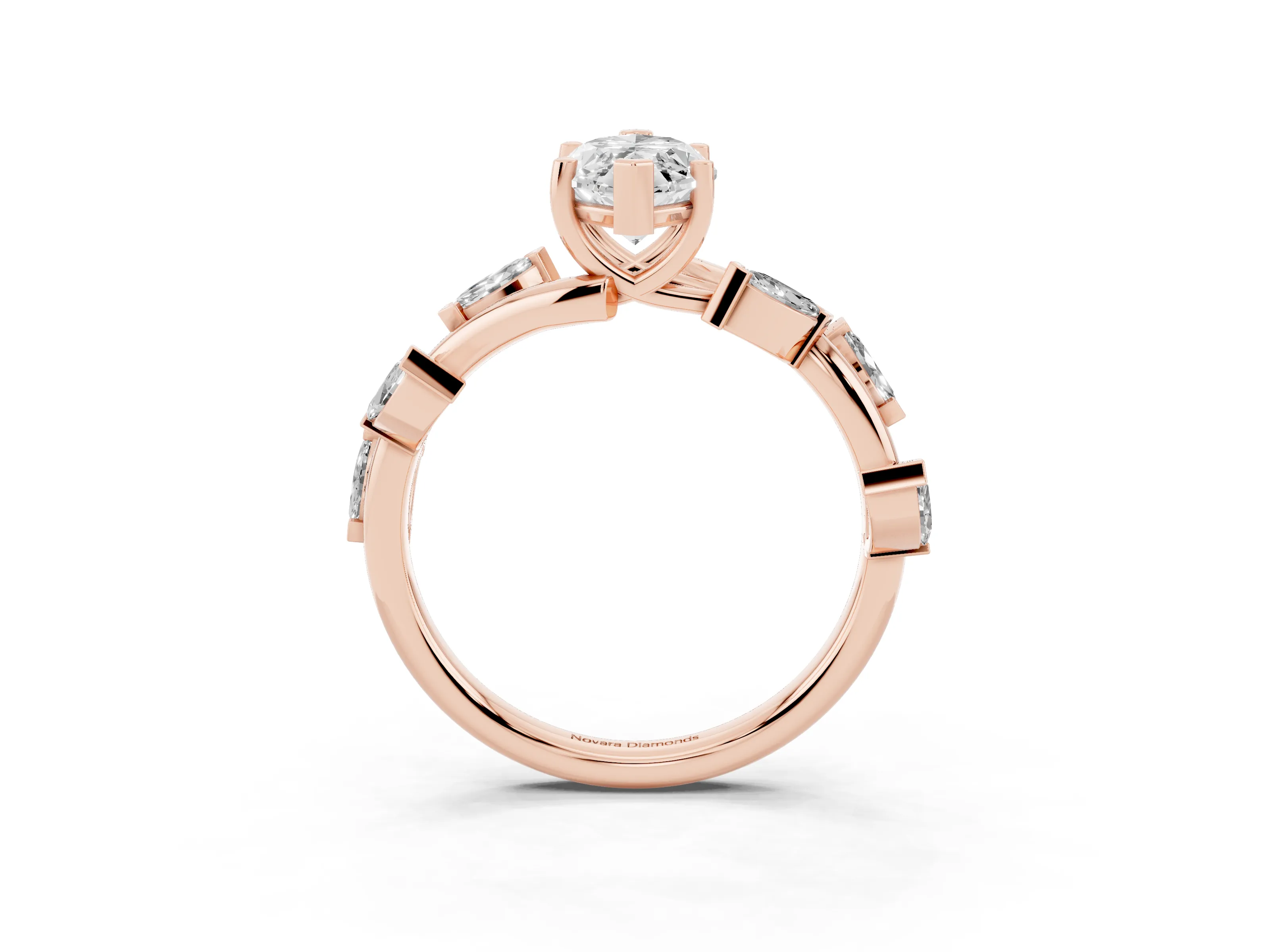 Marquise Cut Diamond Solitaire Ring Set in Rose gold with Twisted Marquise Accent Band