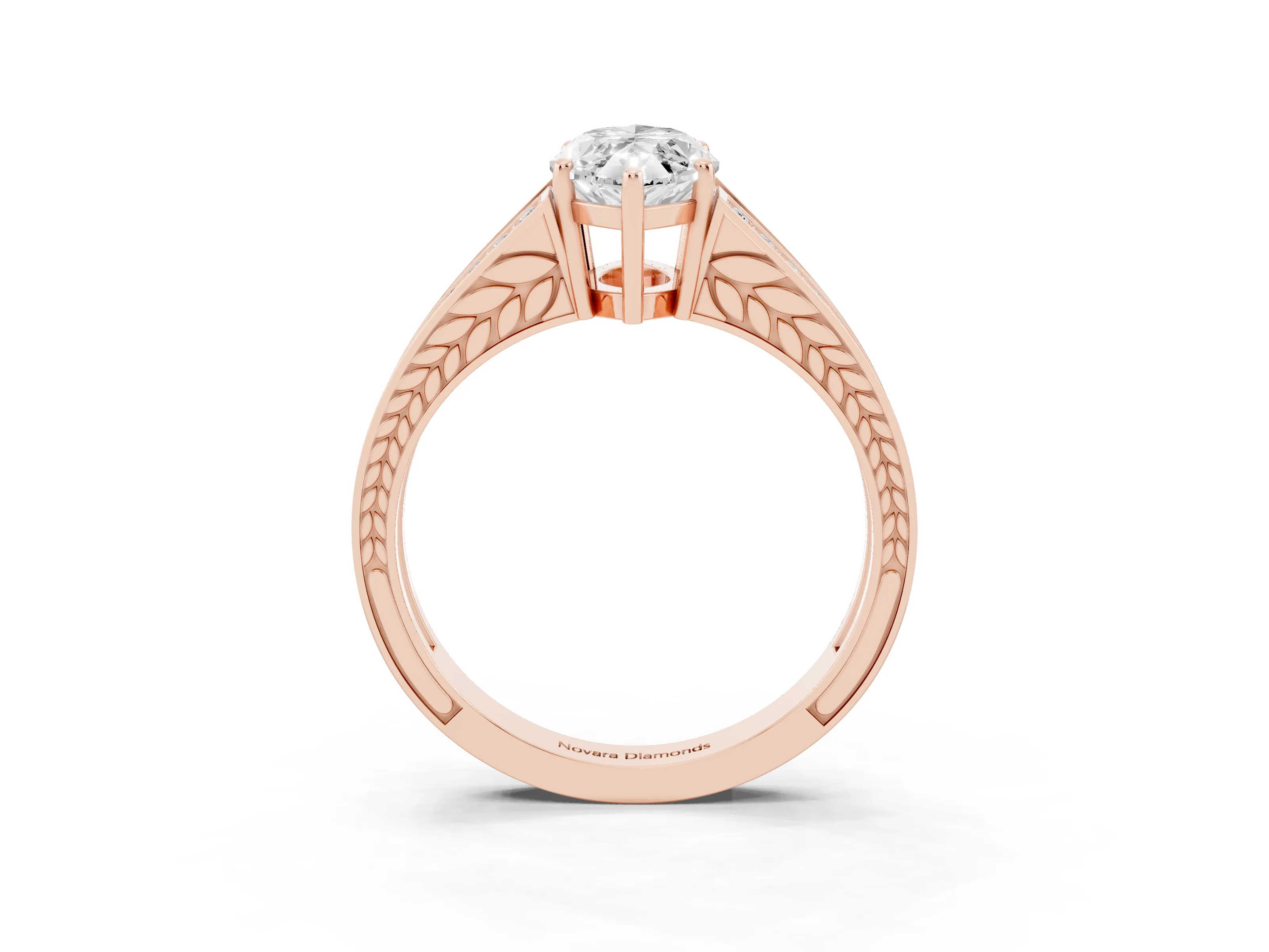 Marquise Cut Diamond Split Shank Ring Set in Rose gold with Pavé Band and Prong Setting