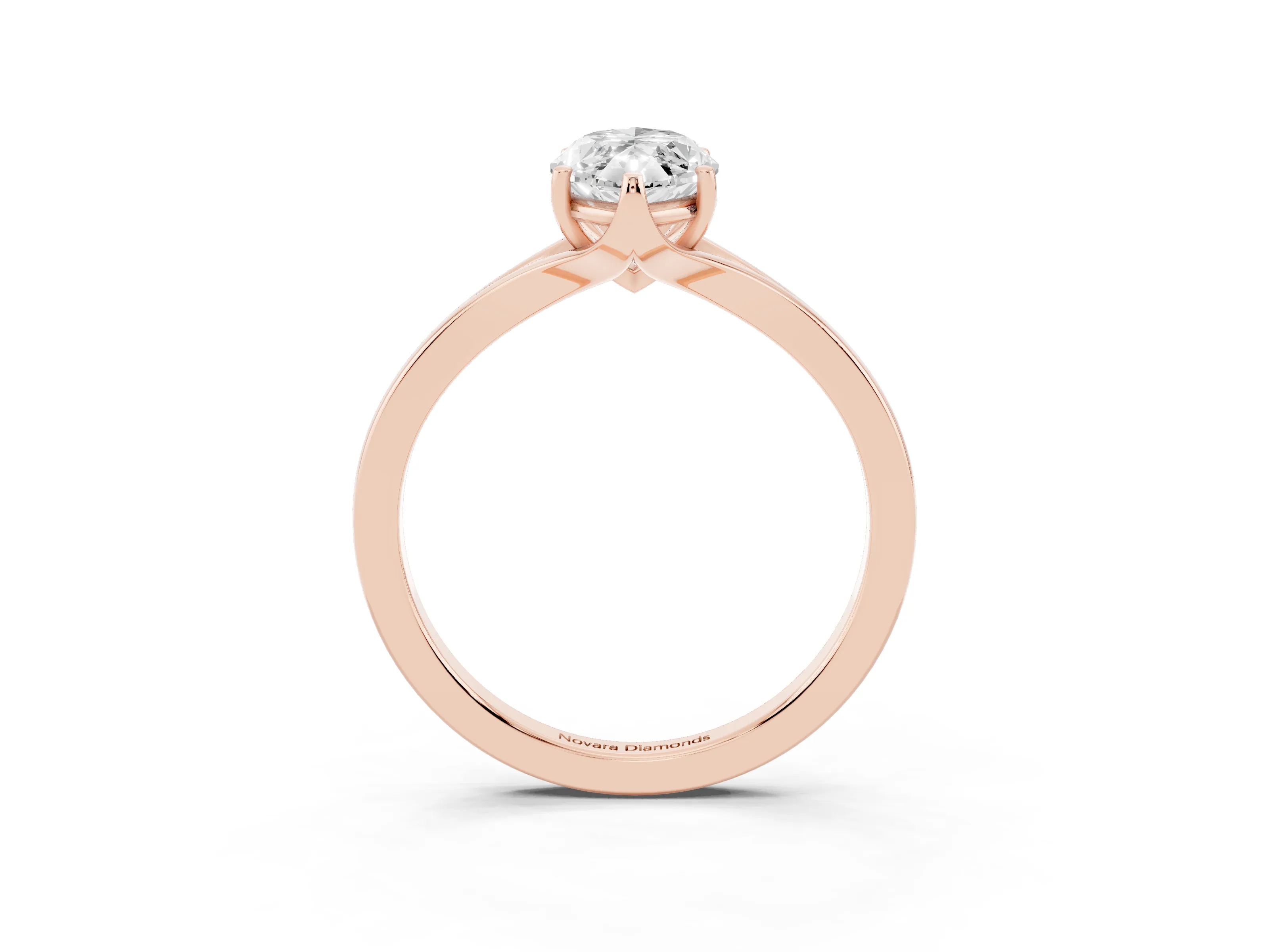 Marquise Cut Diamond Solitaire Ring Set in Rose gold with Polished Tapered Band and Prong Setting
