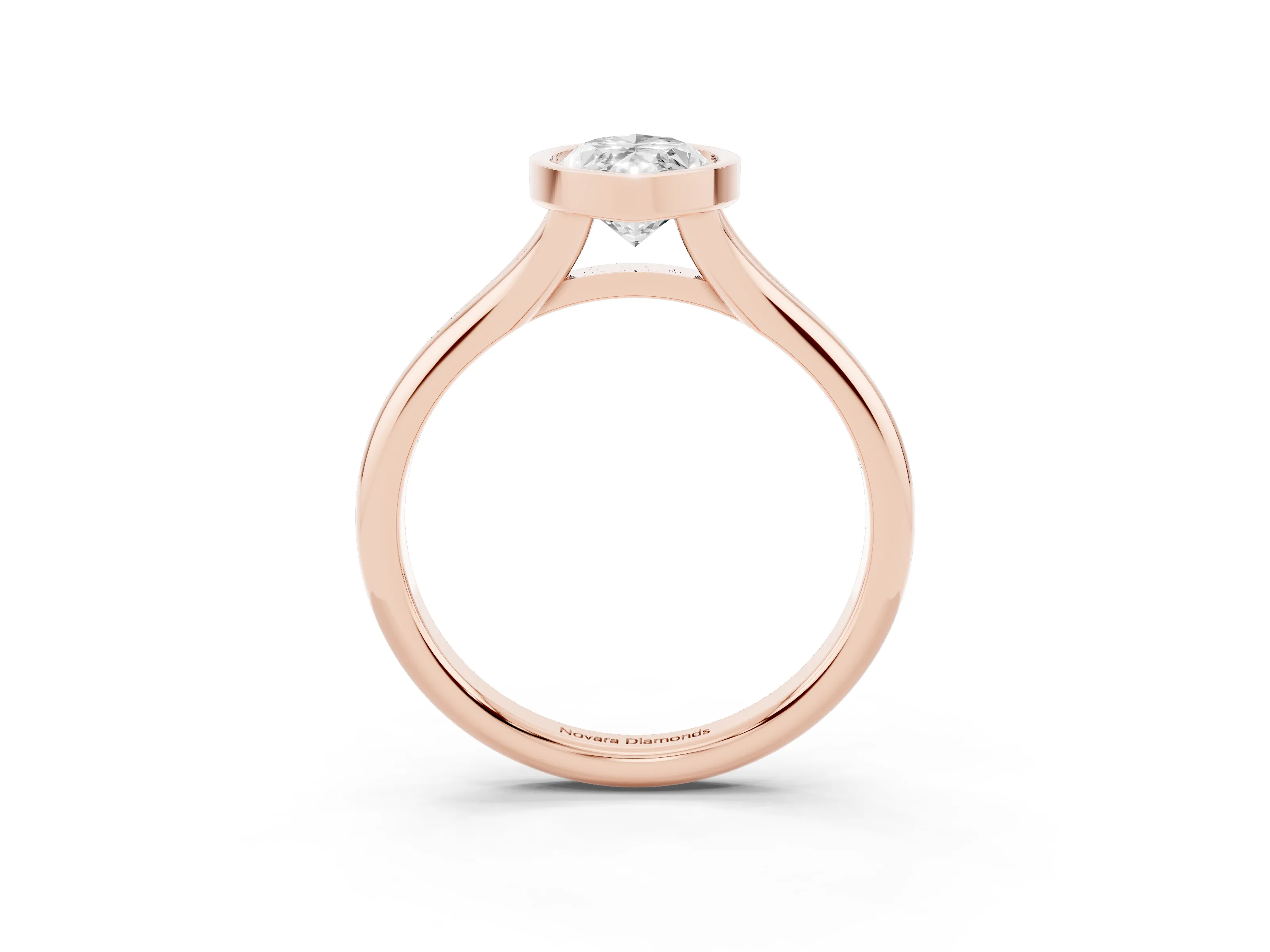 Bezel Set Marquise Cut Diamond Solitaire Ring Set in Rose gold with Smooth Band