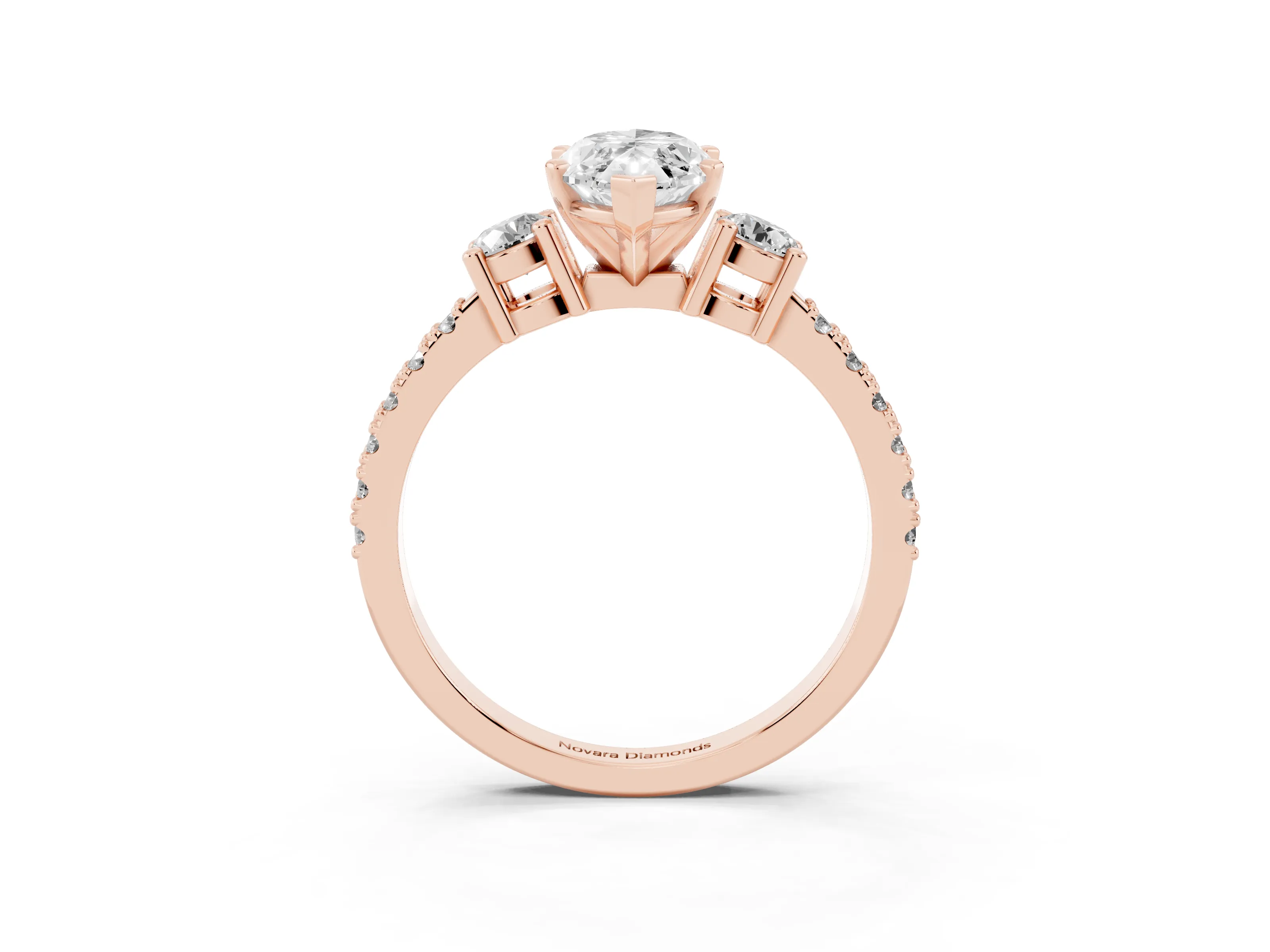 Three-Stone Marquise Cut Diamond Pavé Band Ring Set in Rose gold with Prong Setting