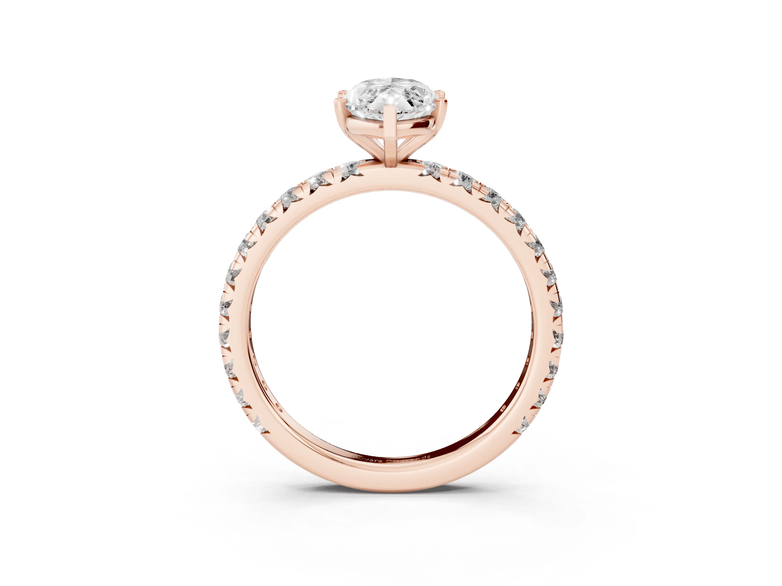 Marquise Cut Diamond Pavé Solitaire Ring Set in Rose gold with Round Band and Prong Setting