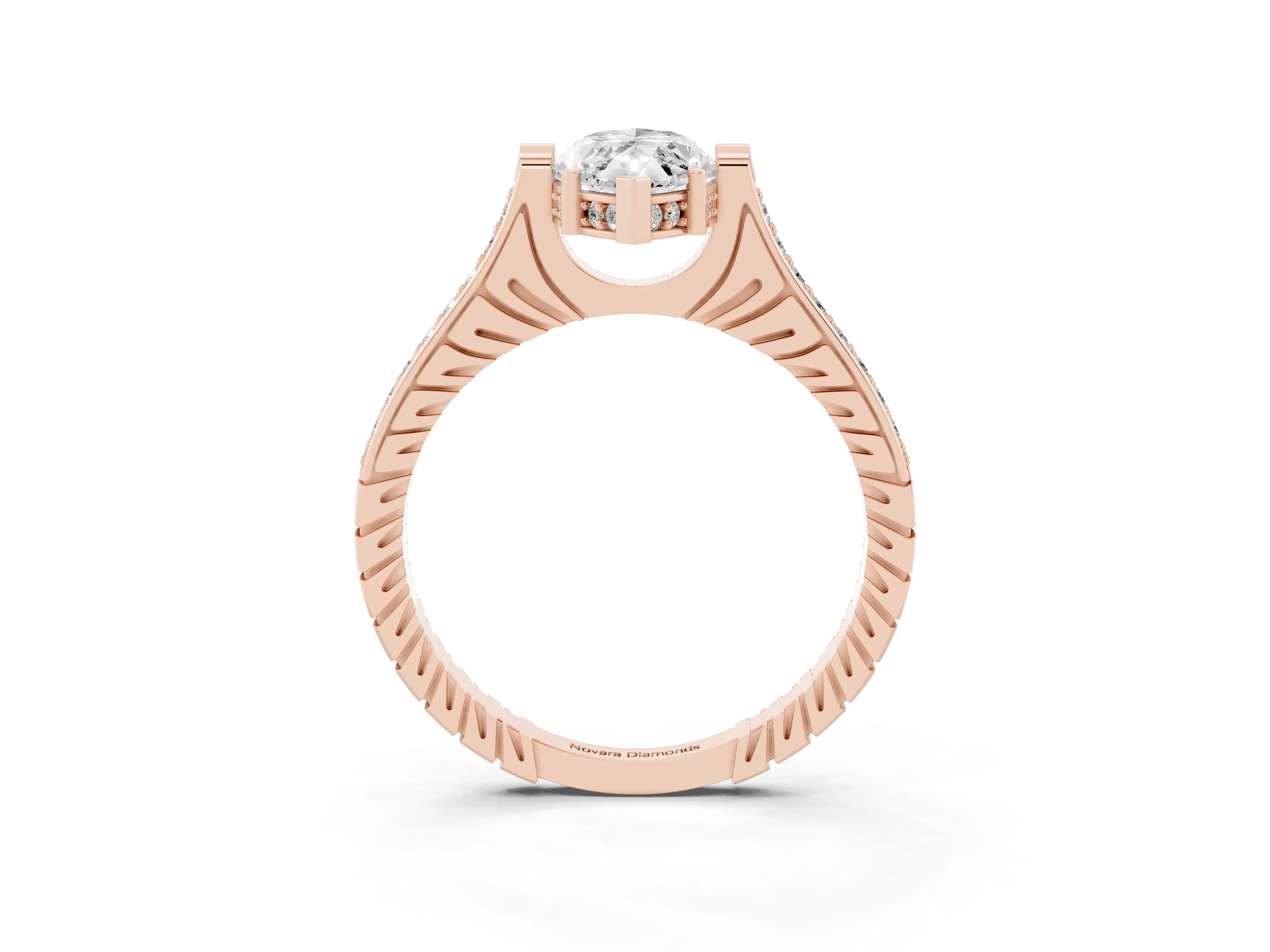Marquise Cut Diamond Solitaire Ring Set in Rose gold with Channel Set Band and Bezel Prong Setting