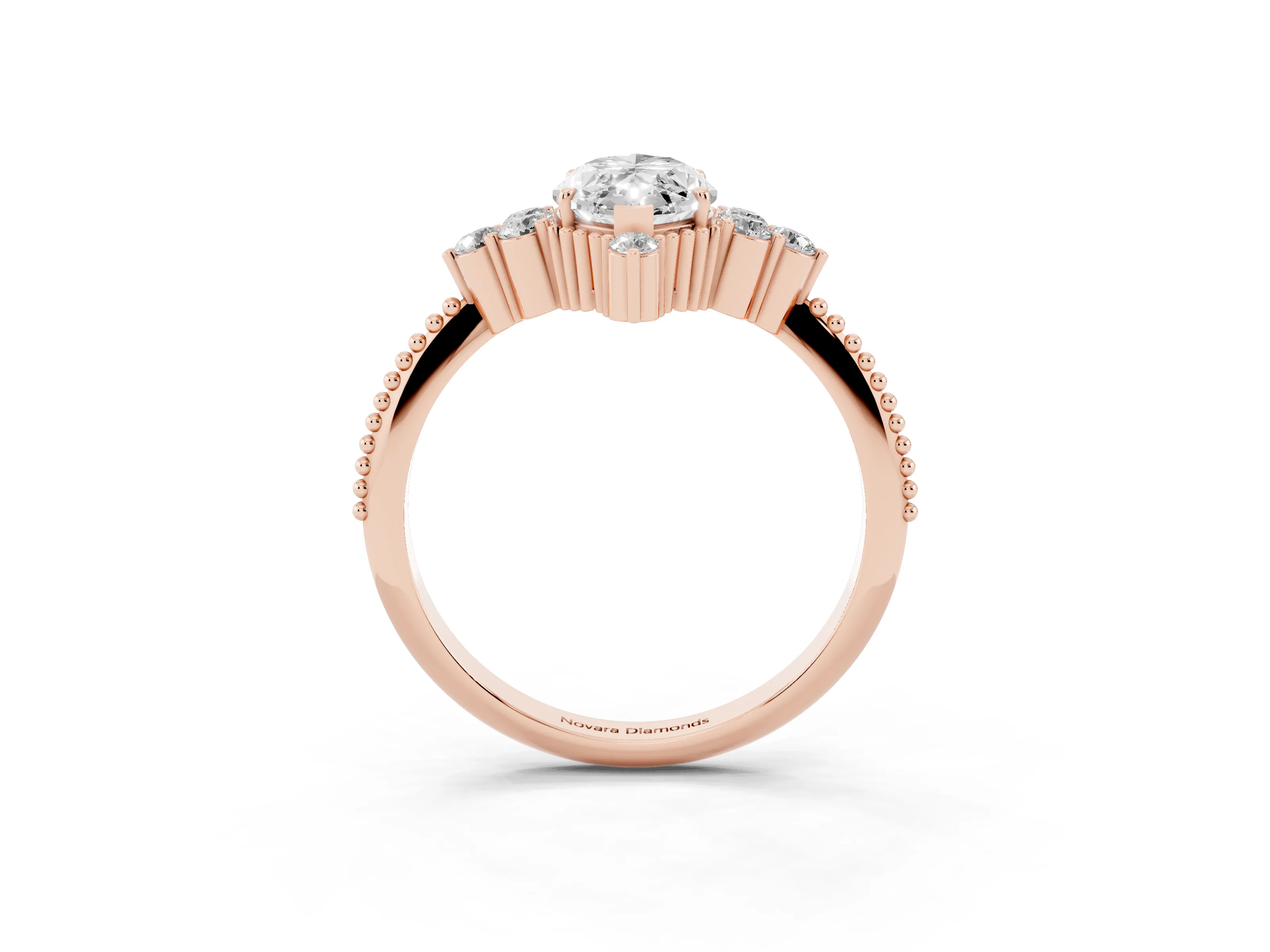 Marquise Cut Diamond Cluster Ring Set in Rose gold with Beaded Band