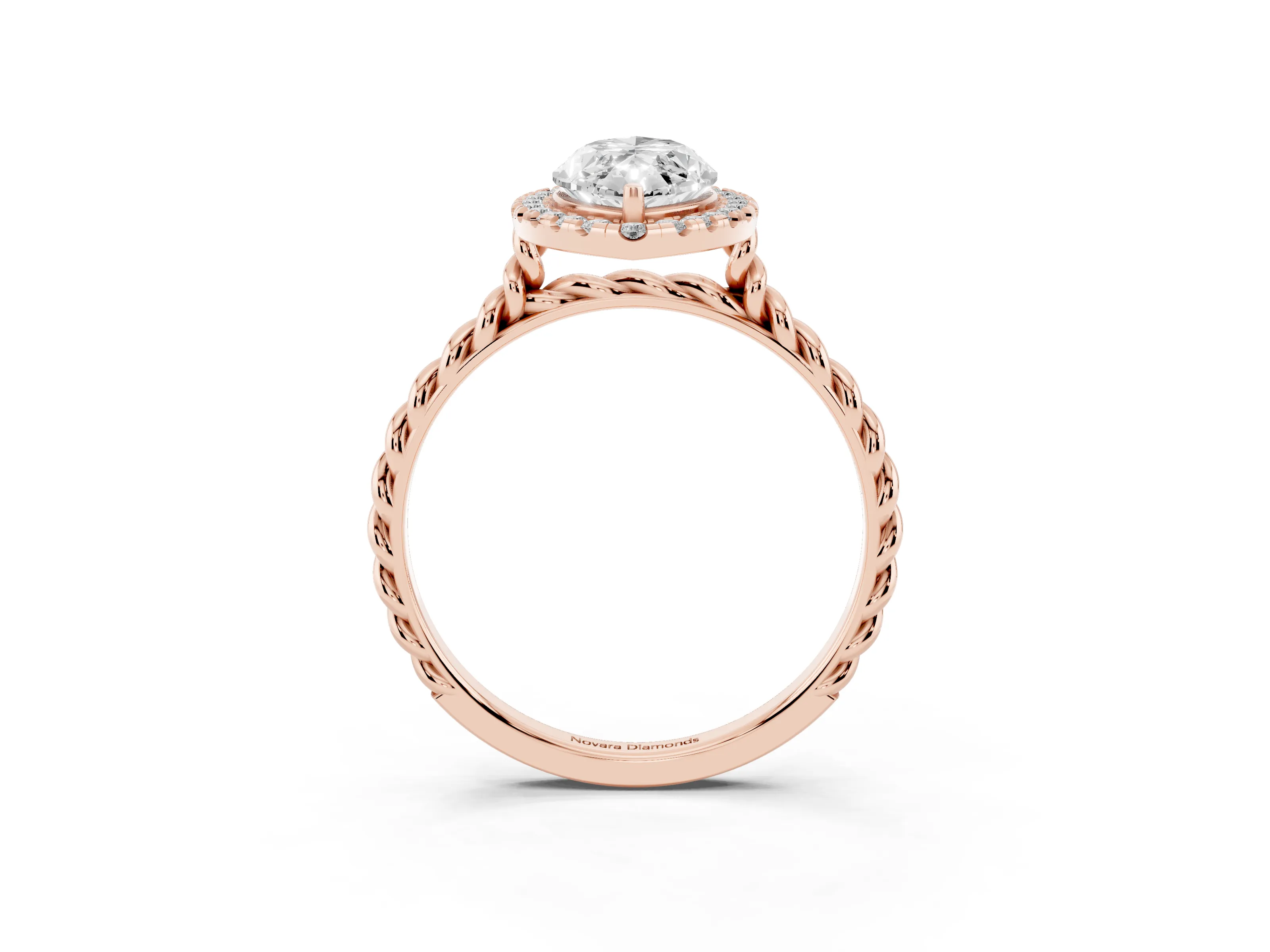 Marquise Cut Diamond Halo Ring Set in Rose gold with Plain Twisted Band