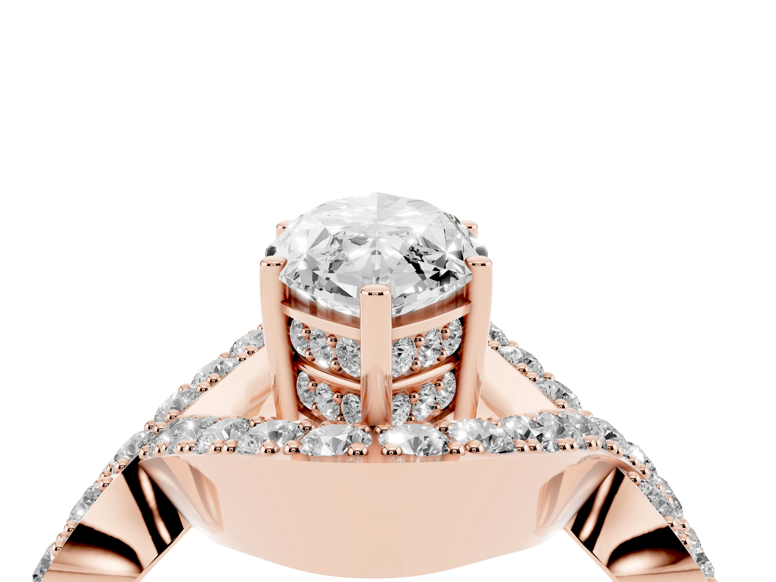 Marquise Cut Diamond Solitaire Twist Band Pavé Engagement Ring Set in Rose gold