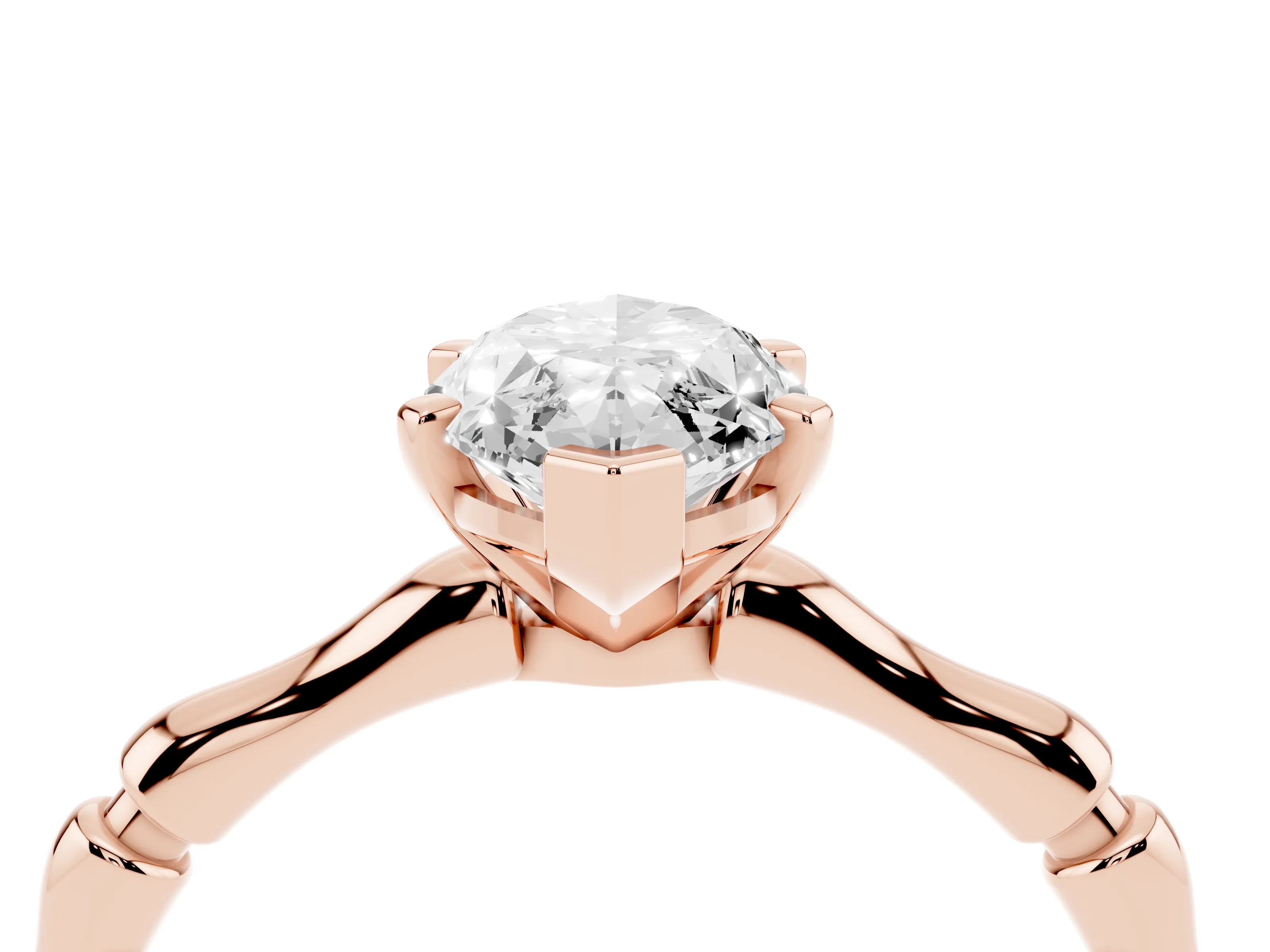 Marquise Cut Diamond Solitaire Ring Set in Rose gold with Bamboo Band and Prong Setting