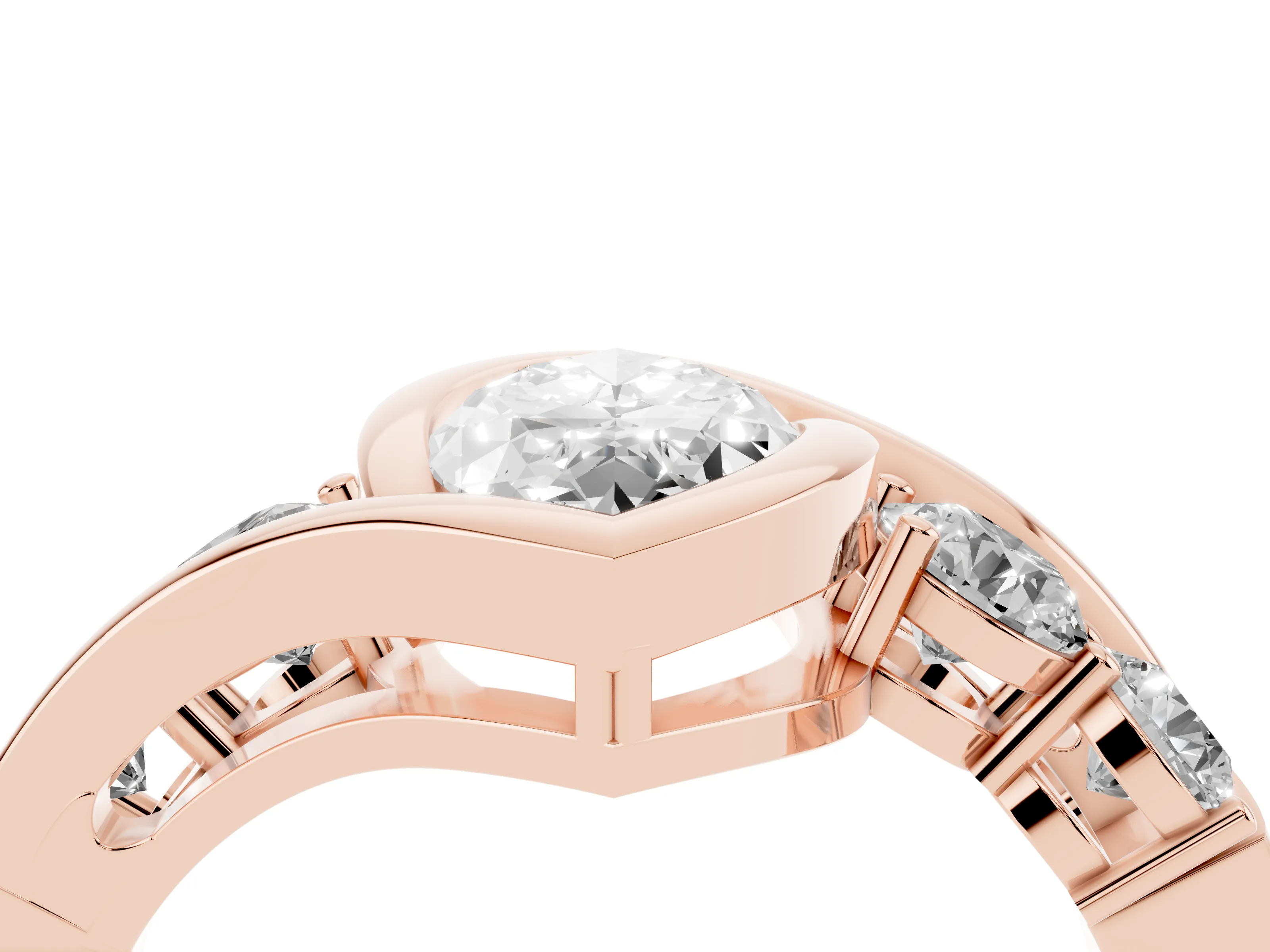 Marquise Cut Diamond Bezel Bypass Ring Set in Rose gold with Round Accents
