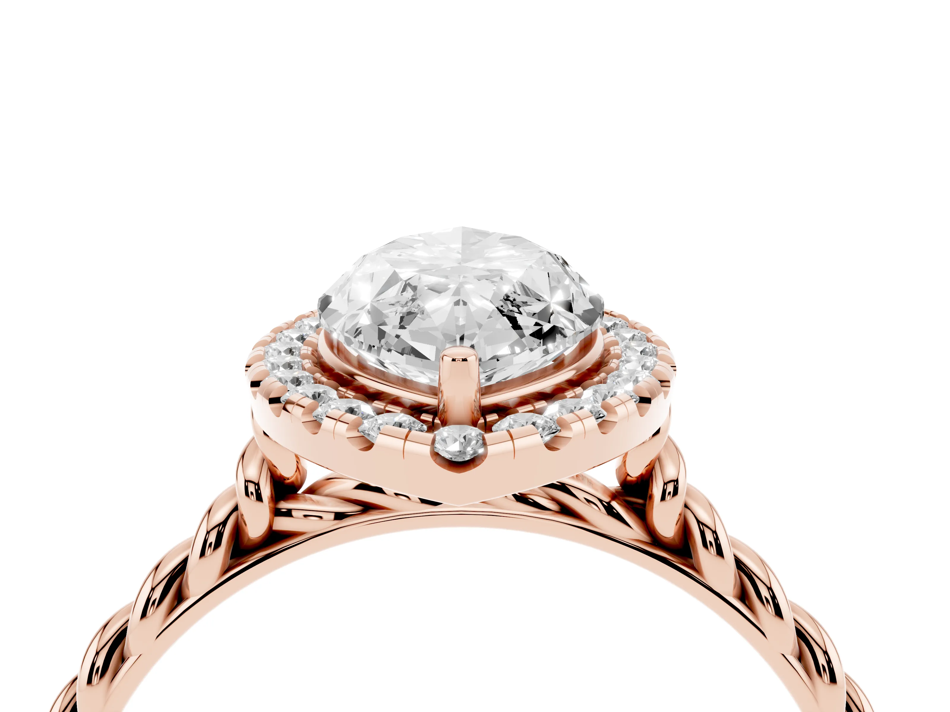 Marquise Cut Diamond Halo Ring Set in Rose gold with Plain Twisted Band