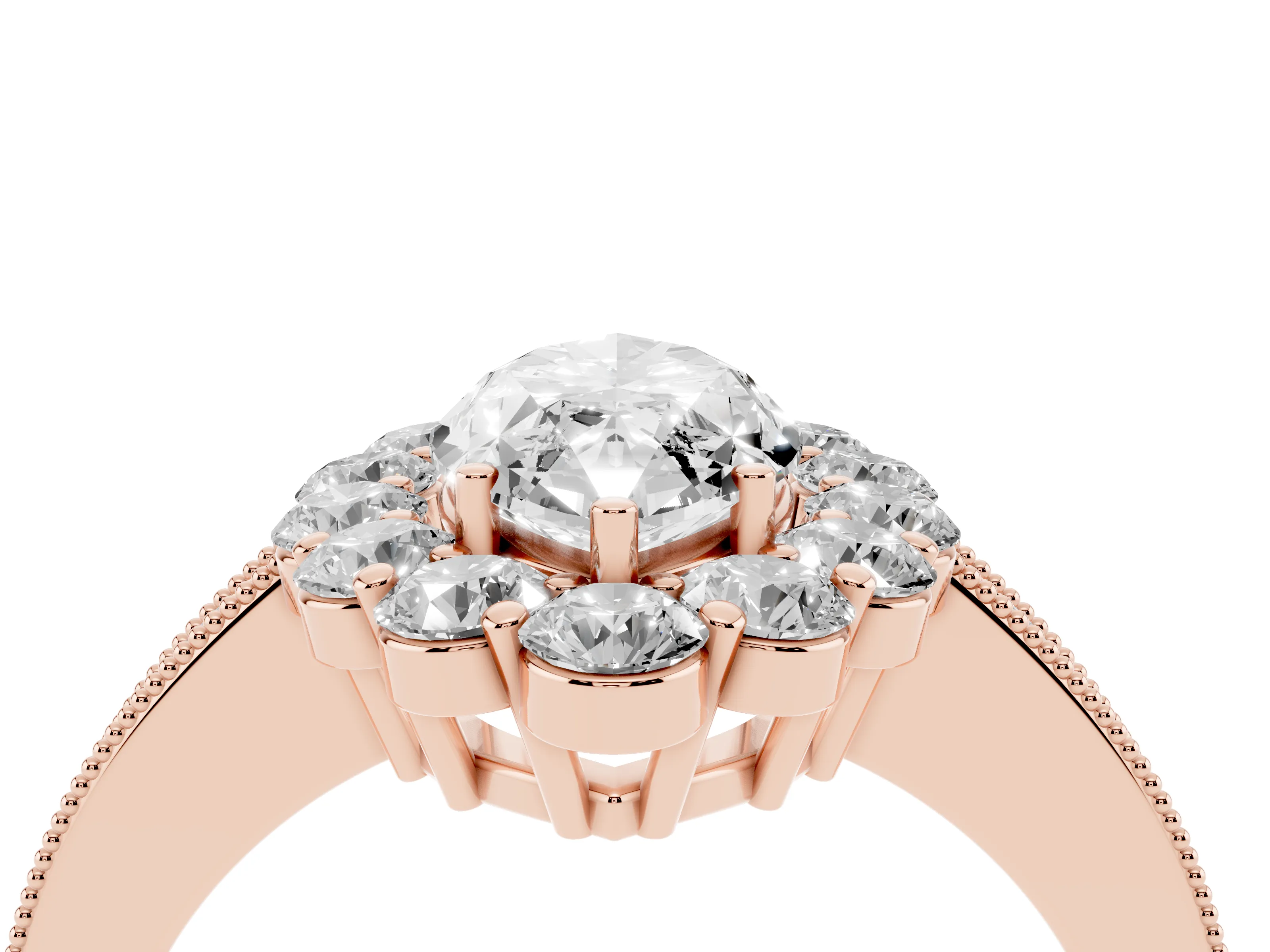 Marquise Cut Diamond Halo Pavé Engagement Ring Set in Rose gold with Milgrain Detailing