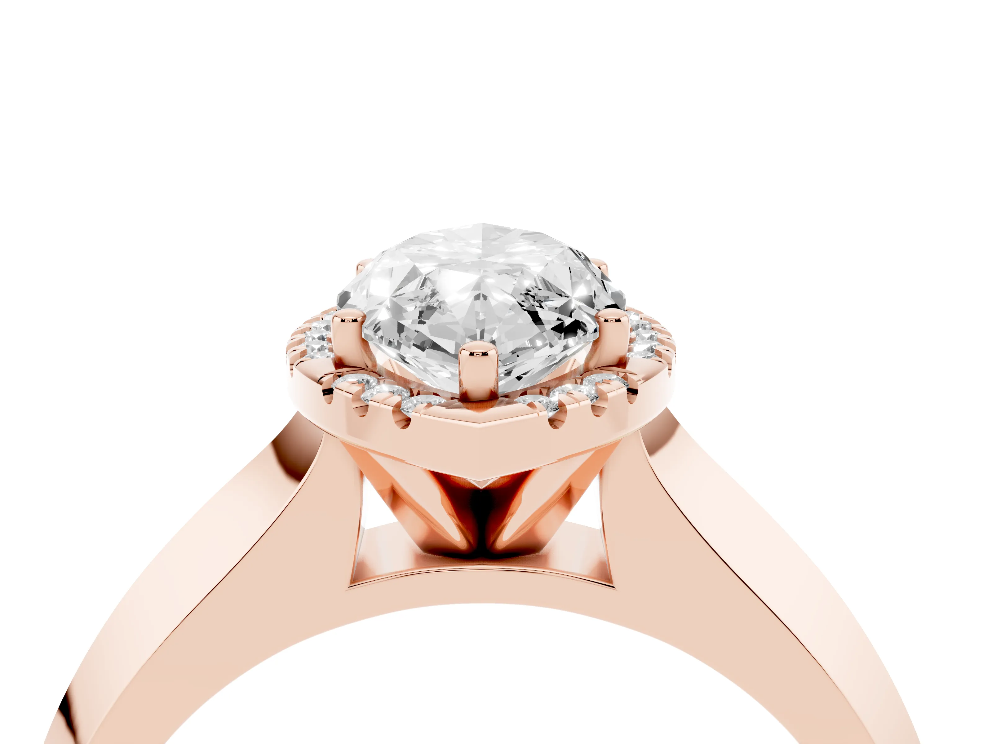 Marquise Cut Diamond Halo Ring Set in Rose gold with Cathedral Band and Prong Setting