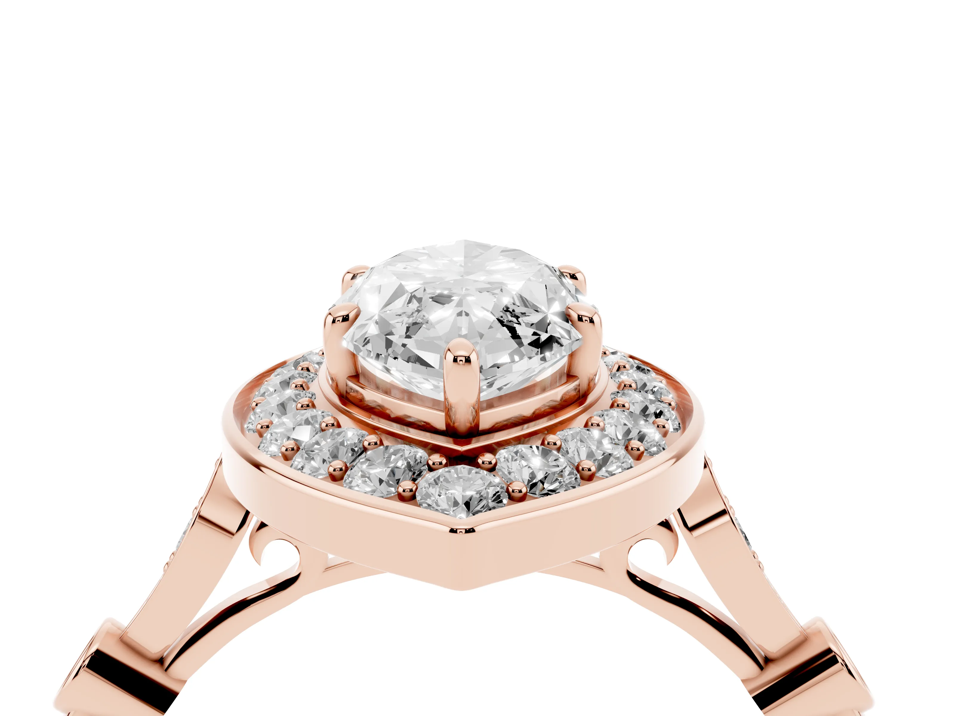 Marquise Cut Diamond Halo Engagement Ring Set in Rose gold with Twisted Band and Prong Setting