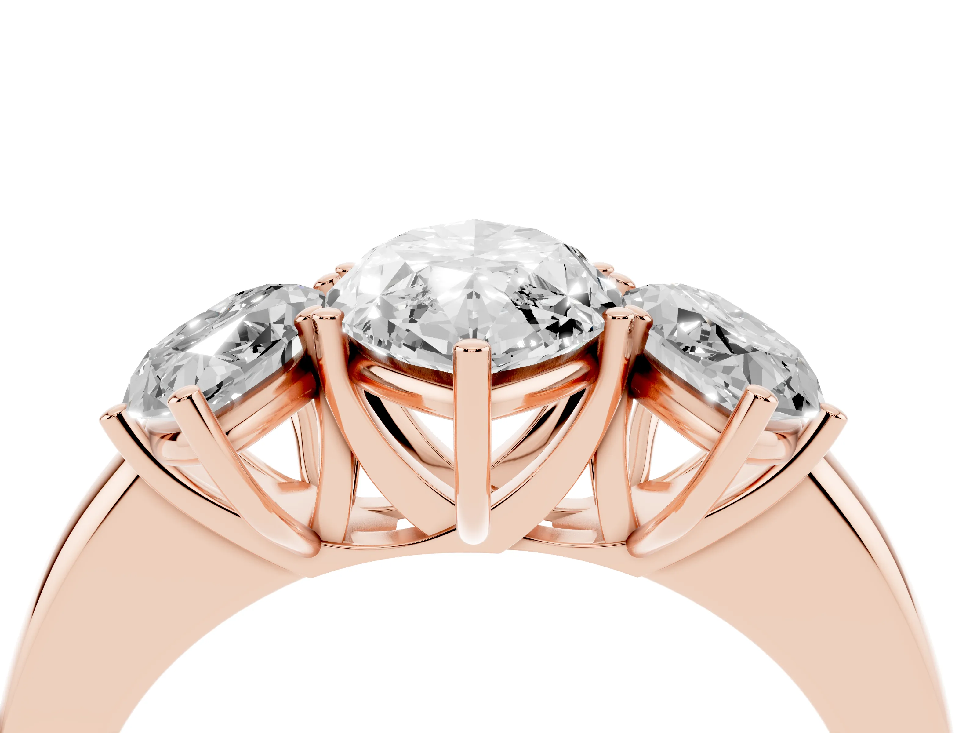 Marquise Cut Diamond Three-Stone Ring Set in Rose gold with Bold Center and Classic Band