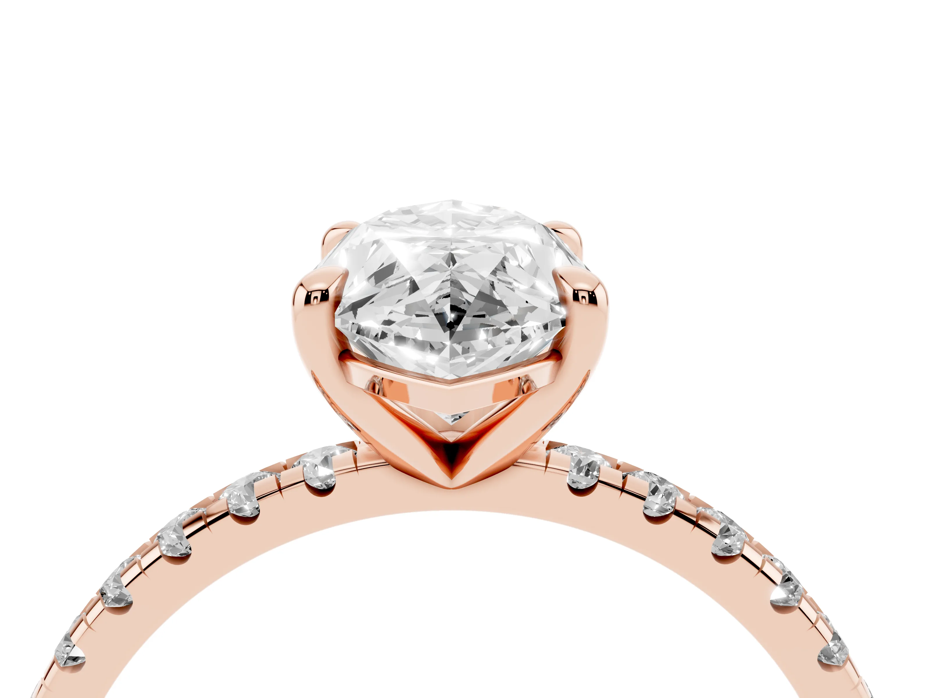 Marquise Cut Diamond Brilliant Solitaire Ring Set in Rose gold with Pavé Band and Prong Setting